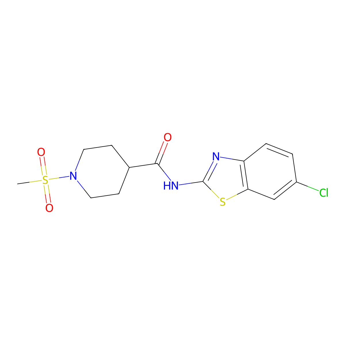 N-(6-chloro-1,3-benzothiazol-2-yl)-1-methanesulfonylpiperidine-4-carboxamide molecular structure, CAS 1021214-85-6