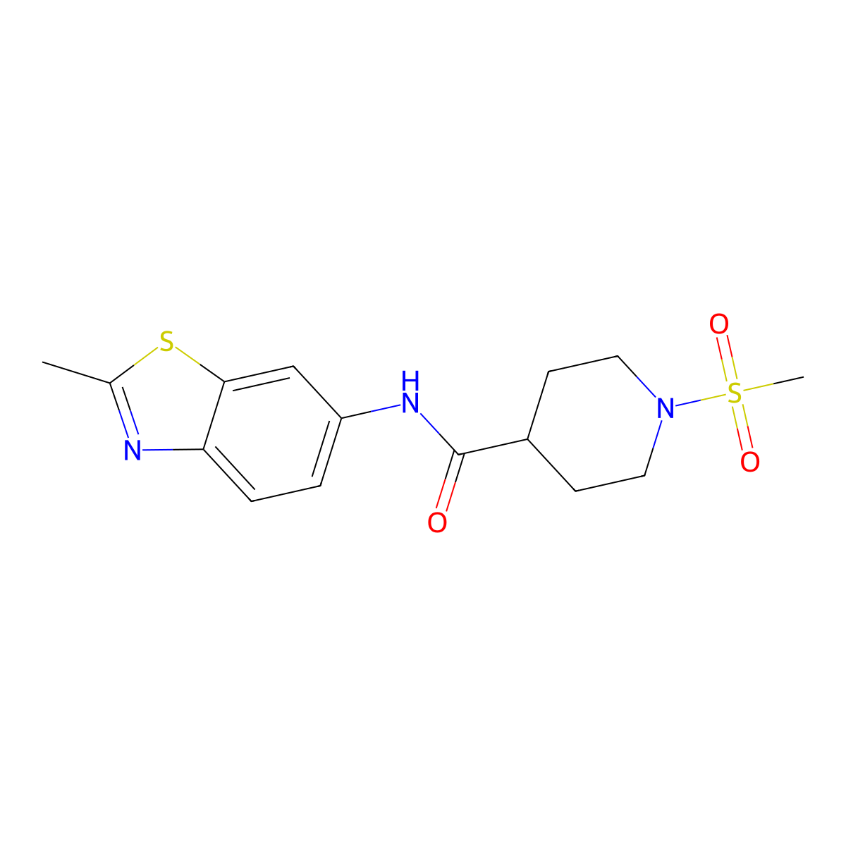 1-methanesulfonyl-N-(2-methyl-1,3-benzothiazol-6-yl)piperidine-4-carboxamide molecular structure, CAS 1021214-87-8