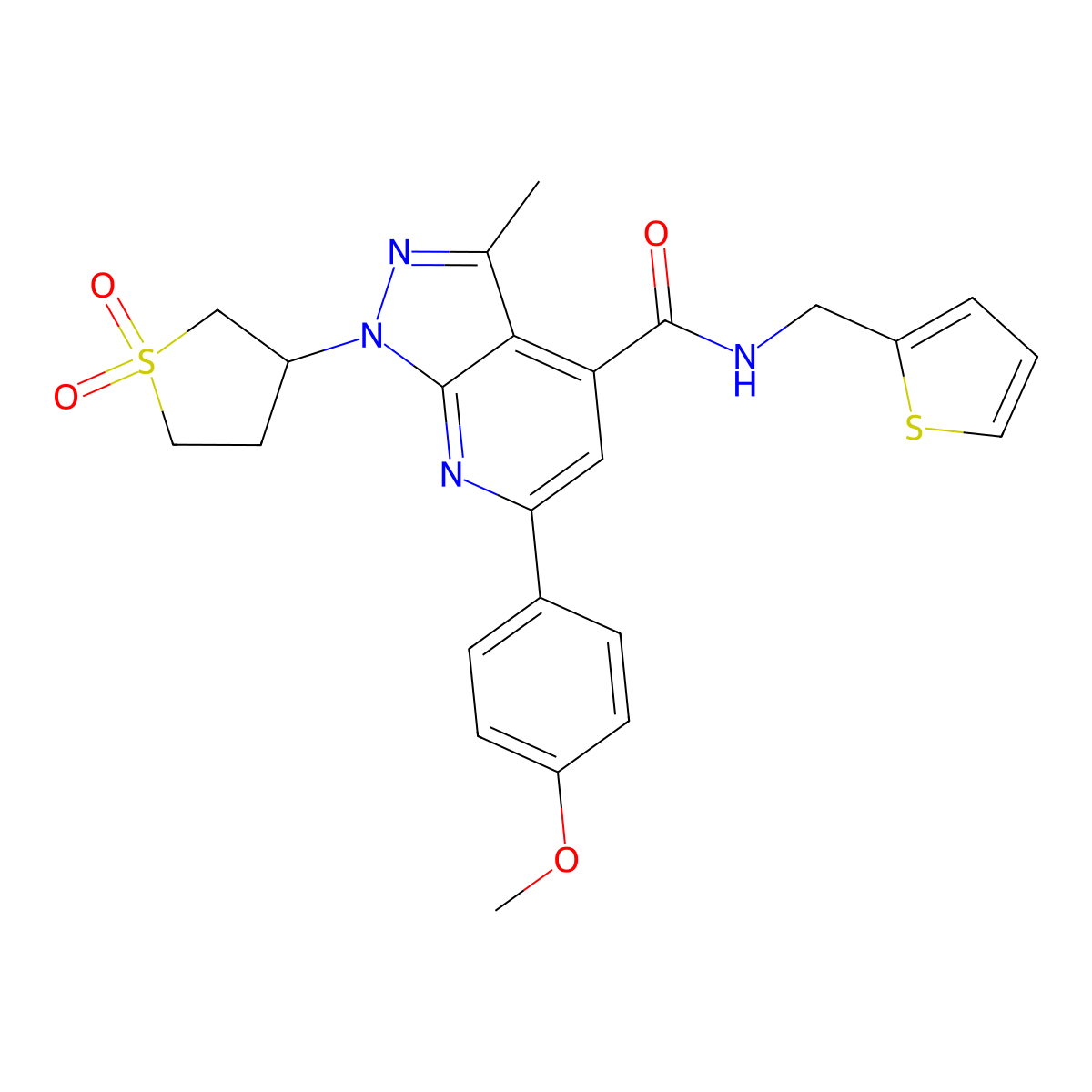 1-(1,1-dioxidotetrahydrothiophen-3-yl)-6-(4-methoxyphenyl)-3-methyl-N-(thiophen-2-ylmethyl)-1H-pyrazolo[3,4-b]pyridine-4-carboxamide molecular structure, CAS 1021214-88-9