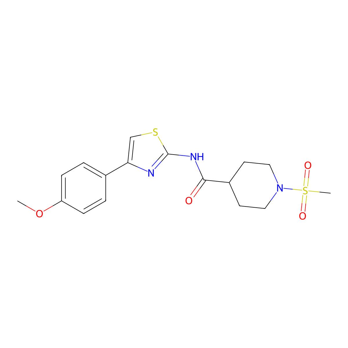 1-methanesulfonyl-N-[4-(4-methoxyphenyl)-1,3-thiazol-2-yl]piperidine-4-carboxamide molecular structure, CAS 1021214-91-4