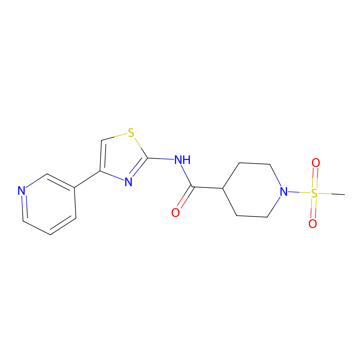 1-methanesulfonyl-N-[4-(pyridin-3-yl)-1,3-thiazol-2-yl]piperidine-4-carboxamide molecular structure, CAS 1021214-93-6