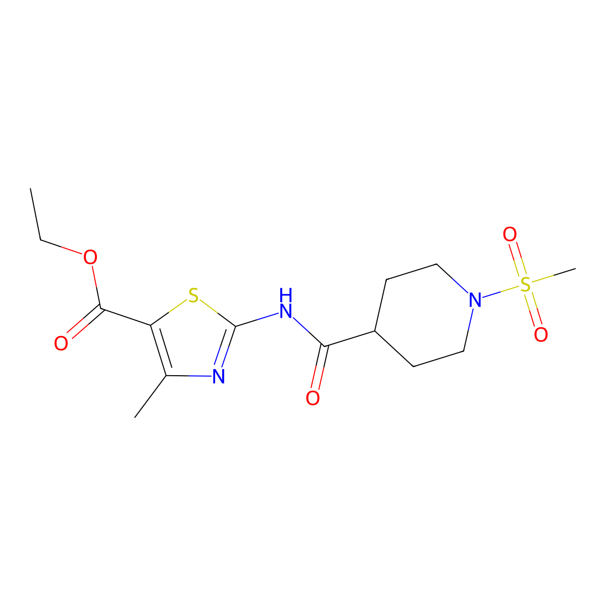 Ethyl 2-(1-methanesulfonylpiperidine-4-amido)-4-methyl-1,3-thiazole-5-carboxylate molecular structure, CAS 1021214-95-8