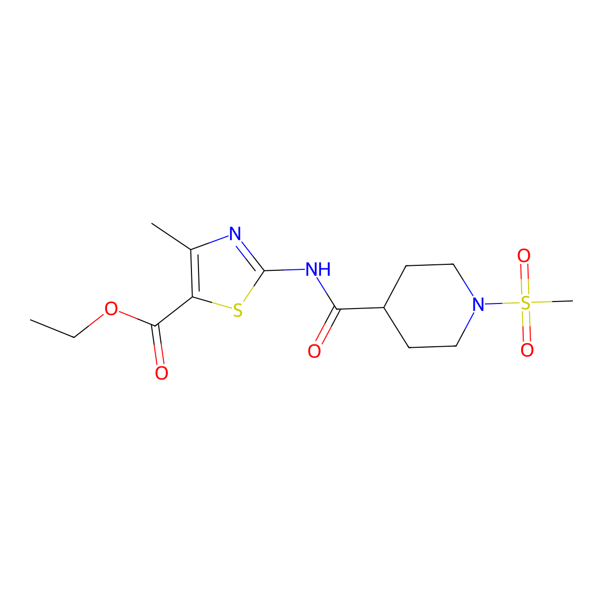 Ethyl 2-(1-methanesulfonylpiperidine-4-amido)-4-methyl-1,3-thiazole-5-carboxylate molecular structure, CAS 1021214-95-8