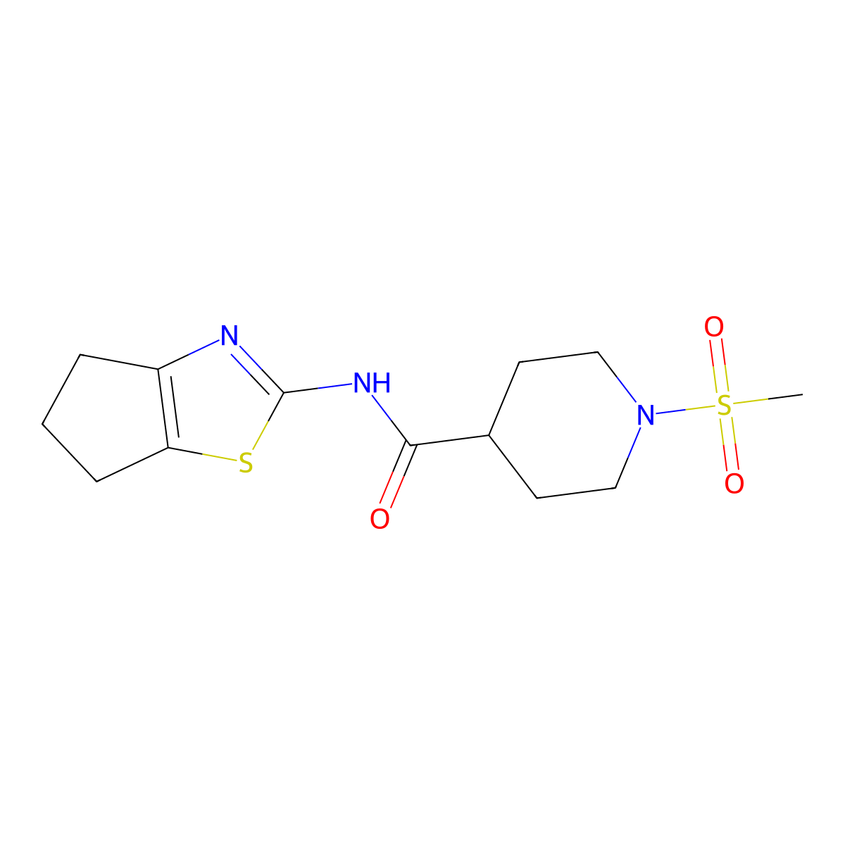 N-{4H,5H,6H-cyclopenta[d][1,3]thiazol-2-yl}-1-methanesulfonylpiperidine-4-carboxamide molecular structure, CAS 1021214-99-2