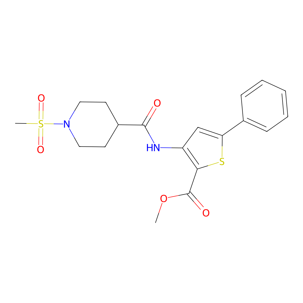 Methyl 3-(1-methanesulfonylpiperidine-4-amido)-5-phenylthiophene-2-carboxylate molecular structure, CAS 1021215-01-9