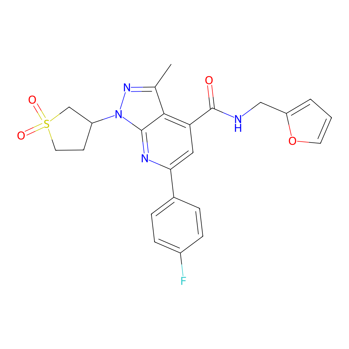 1-(1,1-dioxidotetrahydrothiophen-3-yl)-6-(4-fluorophenyl)-N-(furan-2-ylmethyl)-3-methyl-1H-pyrazolo[3,4-b]pyridine-4-carboxamide molecular structure, CAS 1021215-04-2