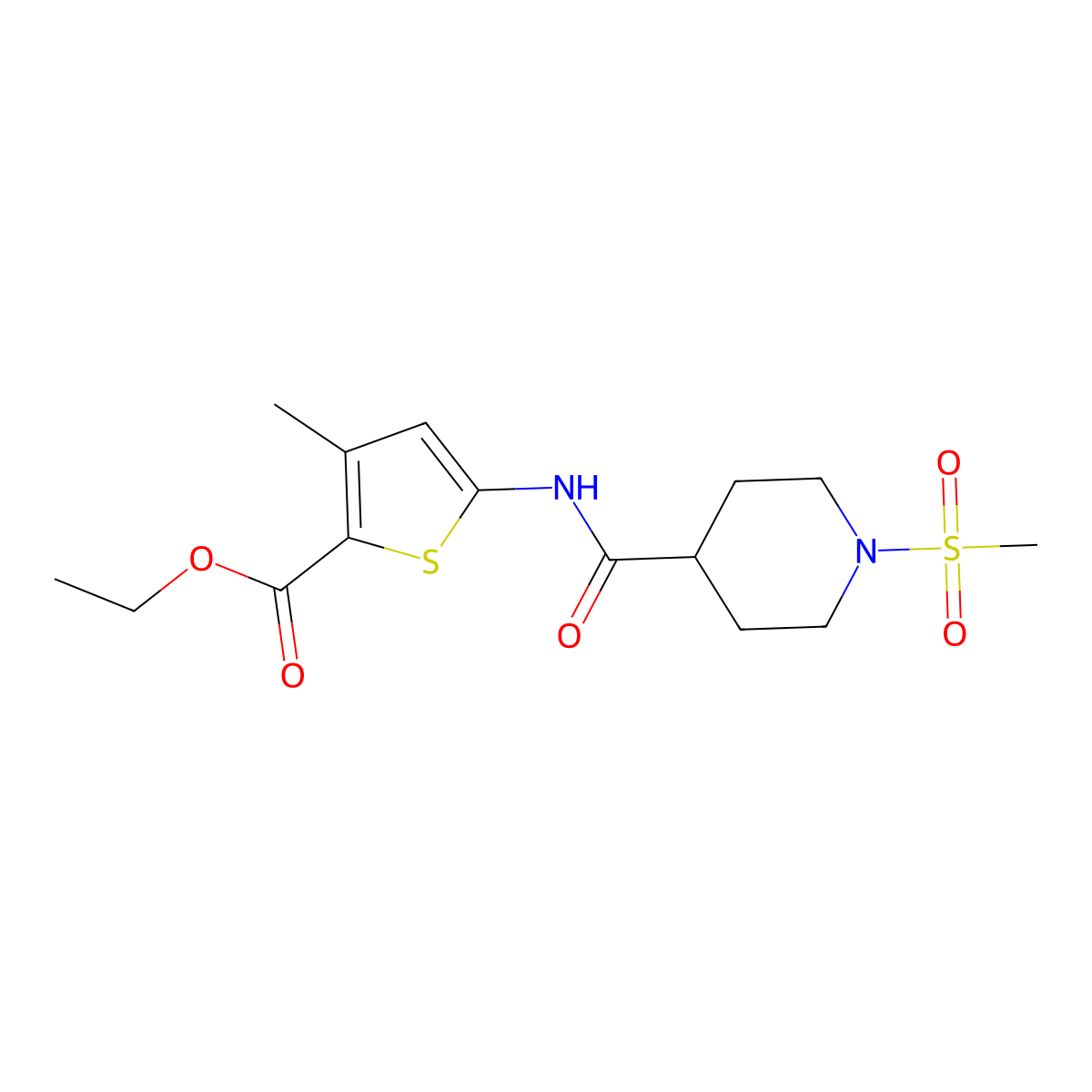 Ethyl 5-(1-methanesulfonylpiperidine-4-amido)-3-methylthiophene-2-carboxylate molecular structure, CAS 1021215-05-3