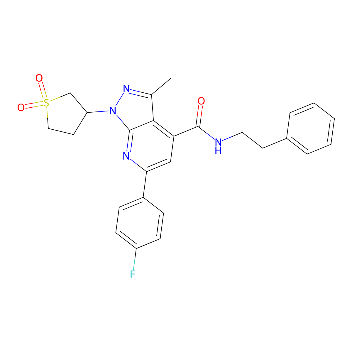 1-(1,1-dioxidotetrahydrothiophen-3-yl)-6-(4-fluorophenyl)-3-methyl-N-phenethyl-1H-pyrazolo[3,4-b]pyridine-4-carboxamide molecular structure, CAS 1021215-06-4