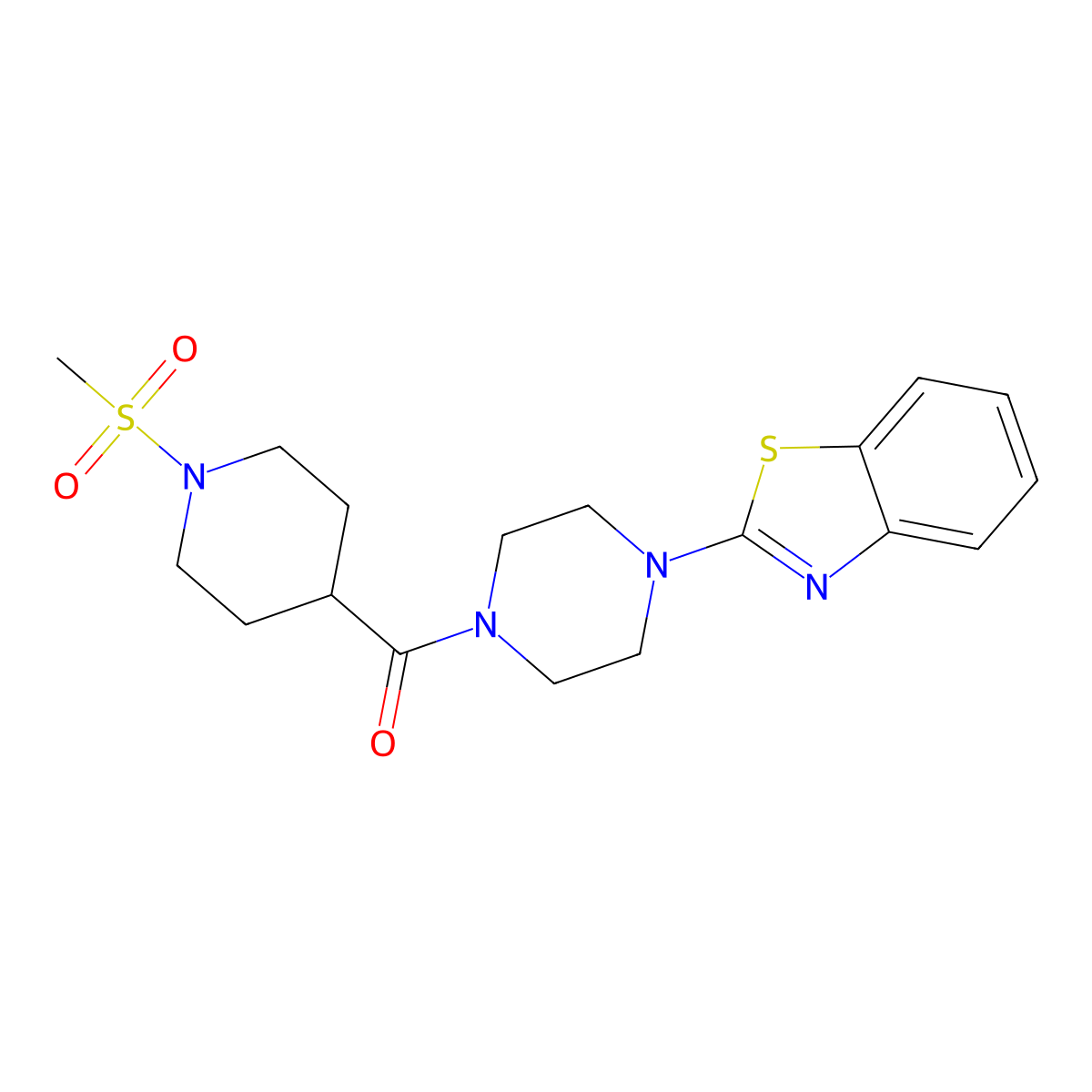 2-[4-(1-Methanesulfonylpiperidine-4-carbonyl)piperazin-1-yl]-1,3-benzothiazole molecular structure, CAS 1021215-07-5