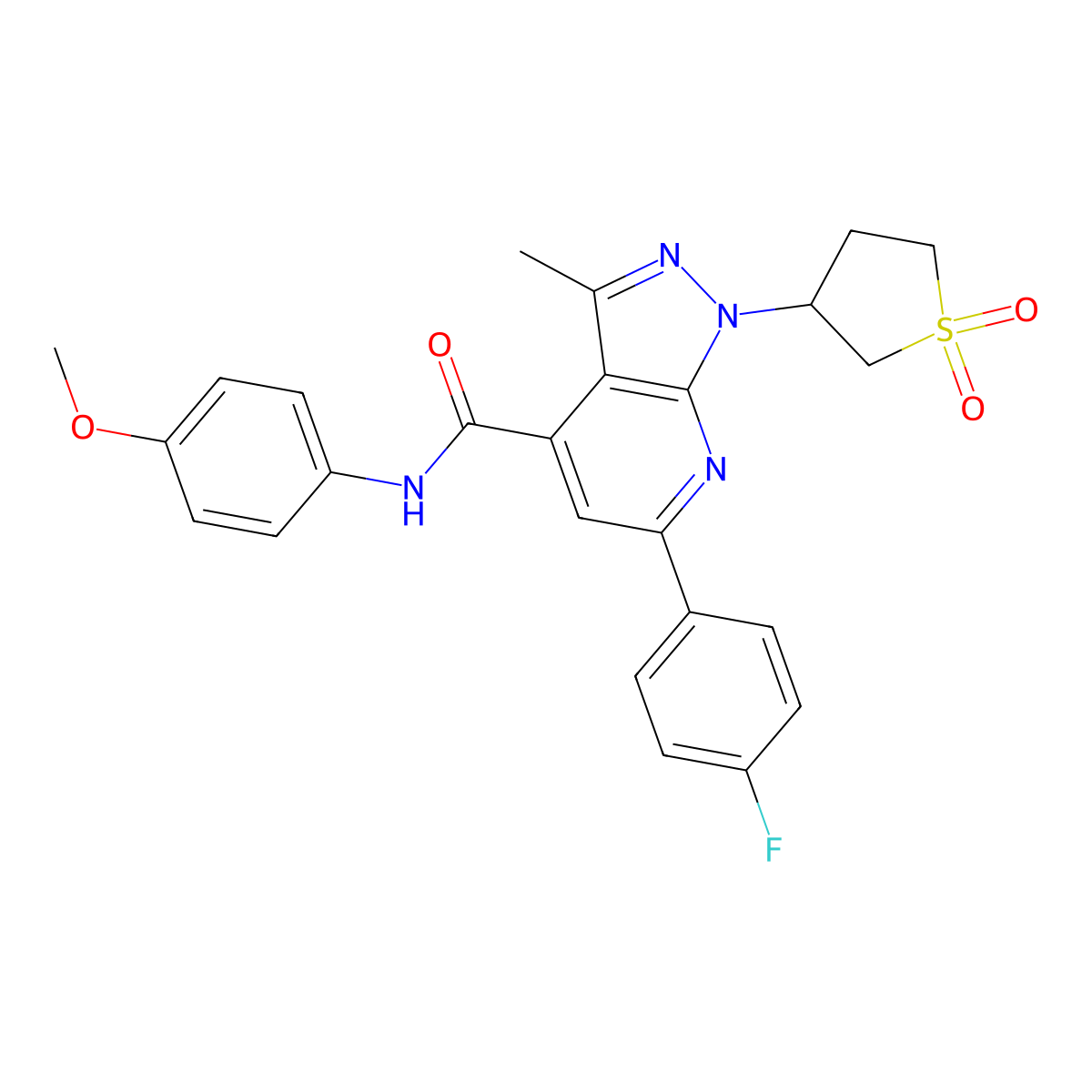 1-(1,1-dioxidotetrahydrothiophen-3-yl)-6-(4-fluorophenyl)-N-(4-methoxyphenyl)-3-methyl-1H-pyrazolo[3,4-b]pyridine-4-carboxamide molecular structure, CAS 1021215-08-6