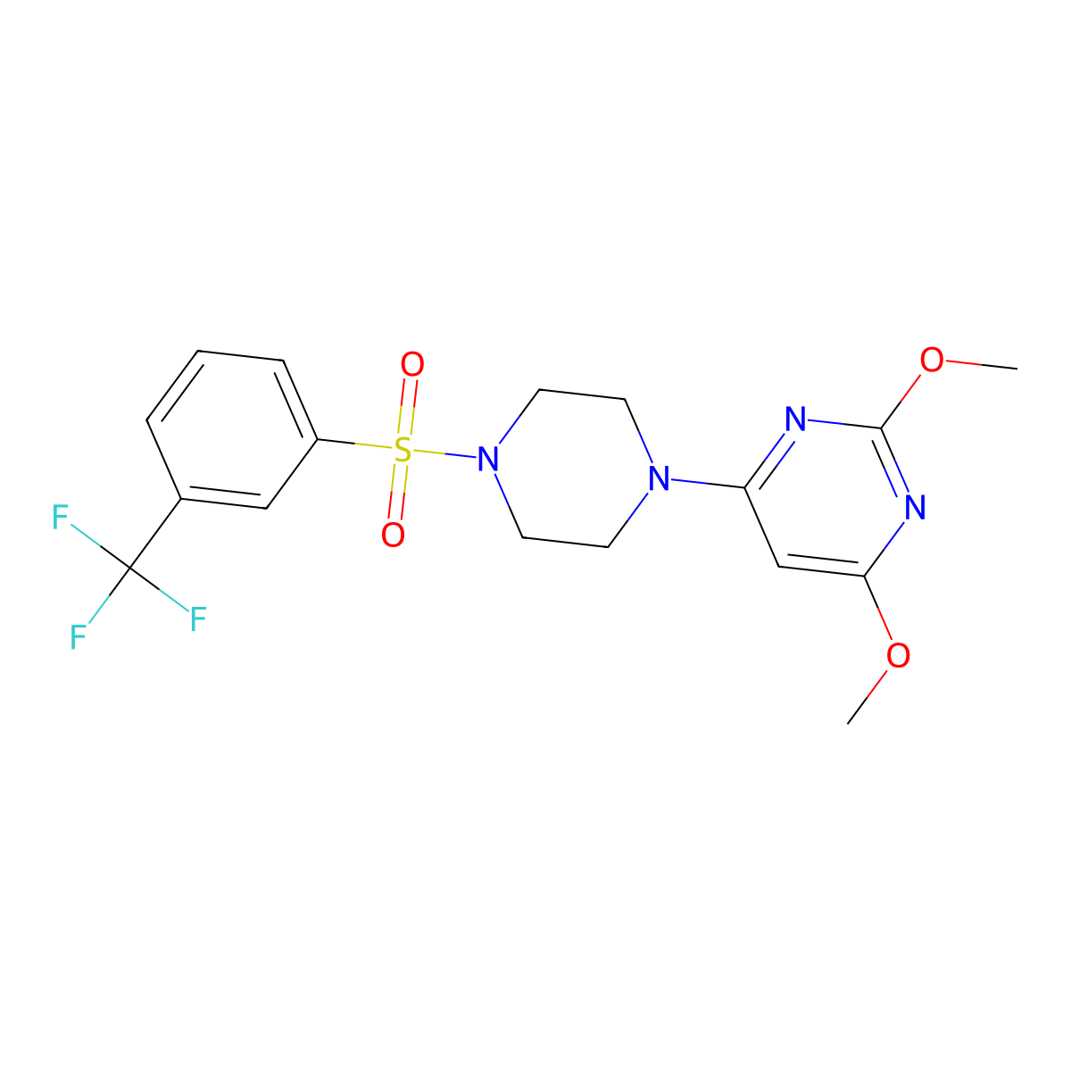 2,4-Dimethoxy-6-(4-((3-(trifluoromethyl)phenyl)sulfonyl)piperazin-1-yl)pyrimidine molecular structure, CAS 1021215-09-7