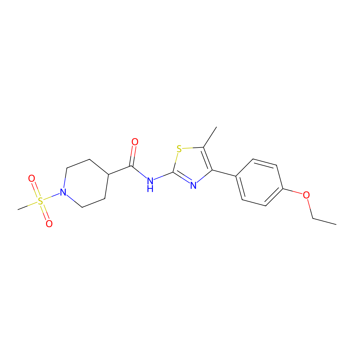 N-[4-(4-ethoxyphenyl)-5-methyl-1,3-thiazol-2-yl]-1-methanesulfonylpiperidine-4-carboxamide molecular structure, CAS 1021215-12-2