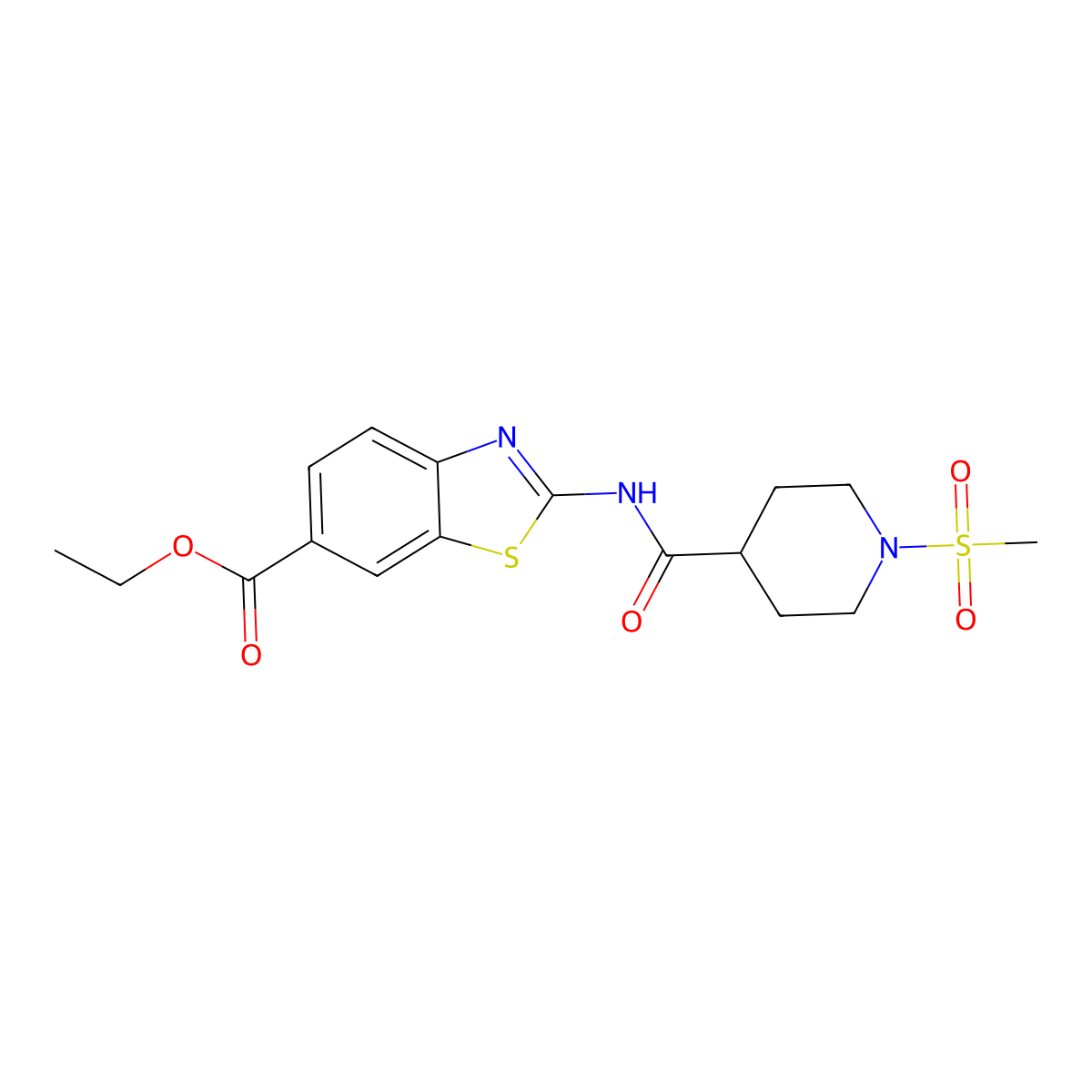 Ethyl 2-(1-methanesulfonylpiperidine-4-amido)-1,3-benzothiazole-6-carboxylate molecular structure, CAS 1021215-14-4