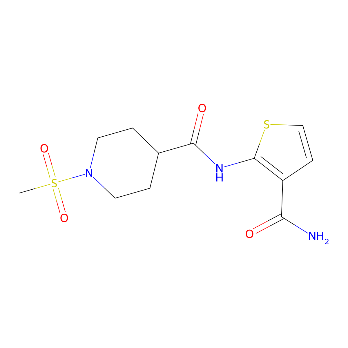 N-(3-carbamoylthiophen-2-yl)-1-methanesulfonylpiperidine-4-carboxamide molecular structure, CAS 1021215-15-5