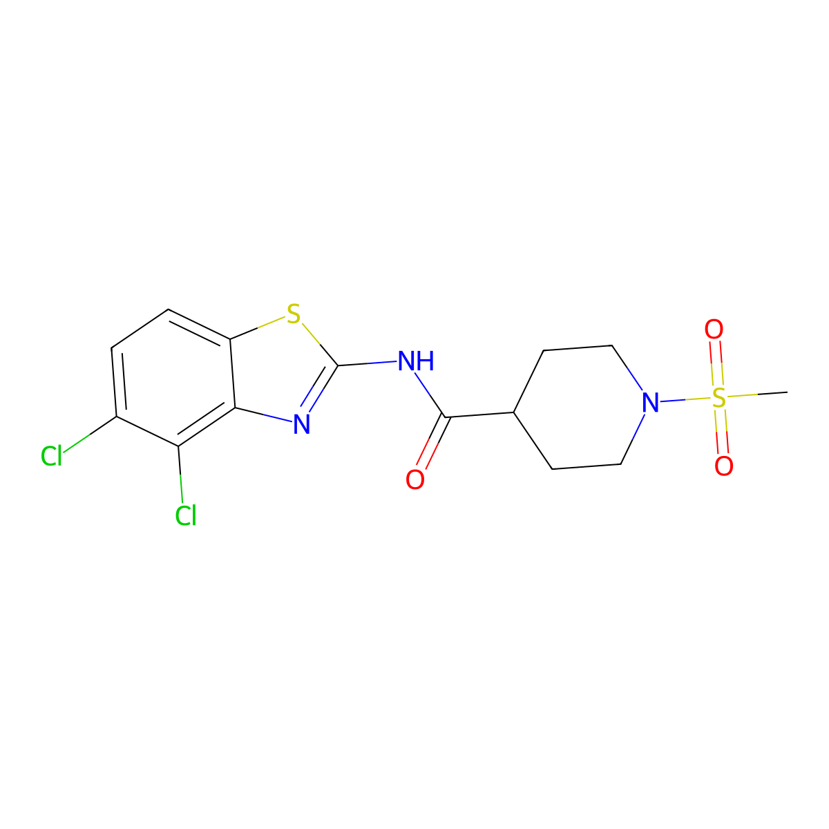 N-(4,5-dichlorobenzo[d]thiazol-2-yl)-1-(methylsulfonyl)piperidine-4-carboxamide molecular structure, CAS 1021215-17-7