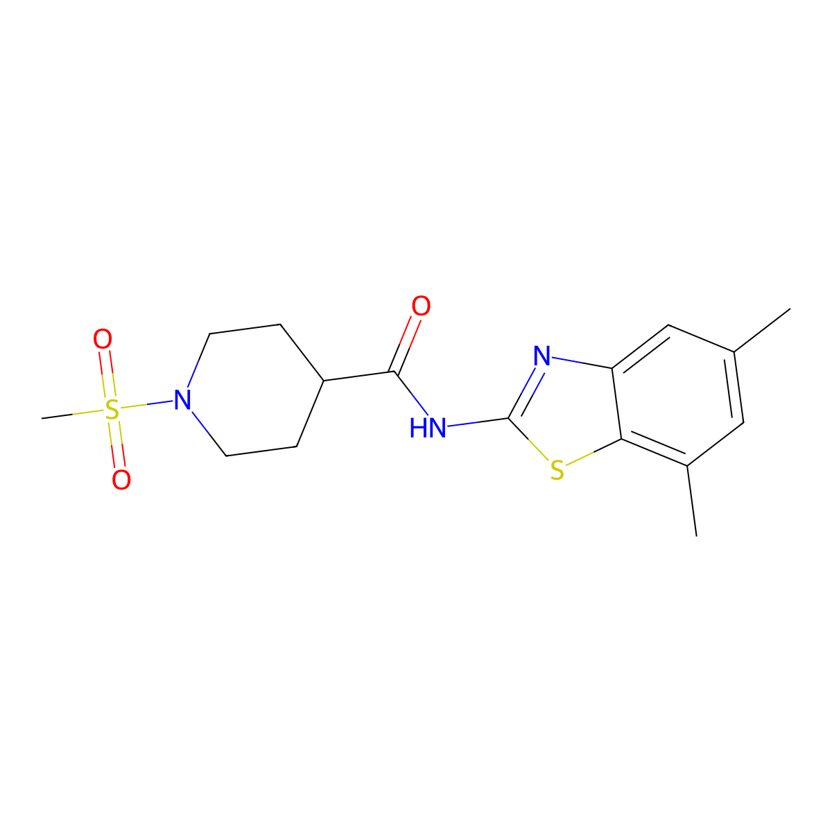 N-(5,7-dimethyl-1,3-benzothiazol-2-yl)-1-methanesulfonylpiperidine-4-carboxamide molecular structure, CAS 1021215-18-8