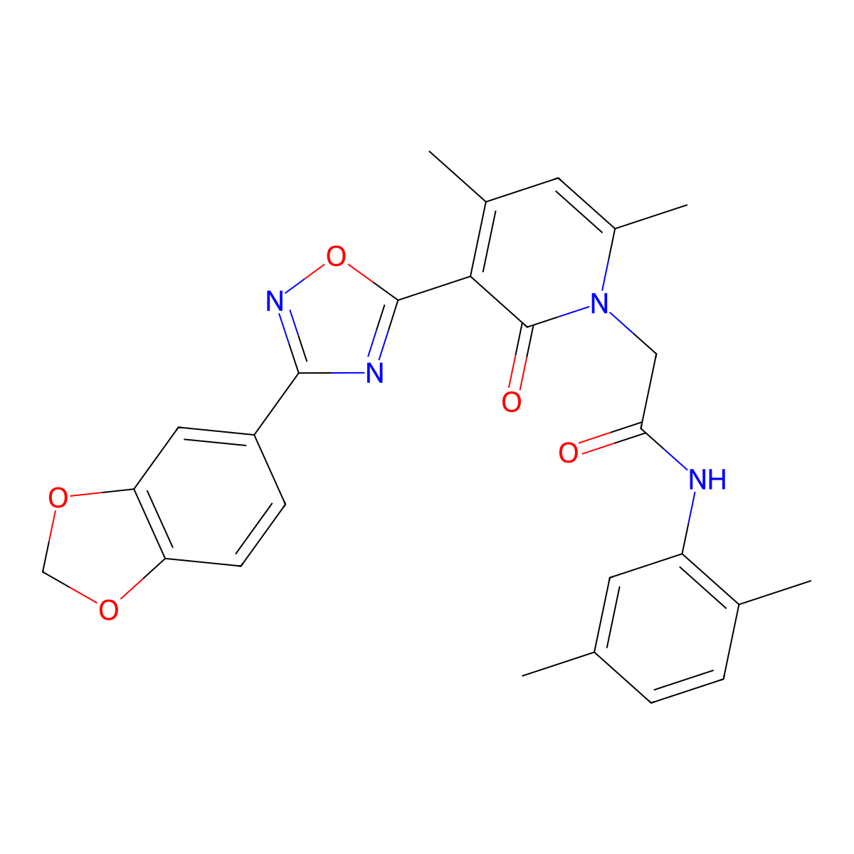 2-(3-(3-(benzo[d][1,3]dioxol-5-yl)-1,2,4-oxadiazol-5-yl)-4,6-dimethyl-2-oxopyridin-1(2H)-yl)-N-(2,5-dimethylphenyl)acetamide molecular structure, CAS 1021215-21-3