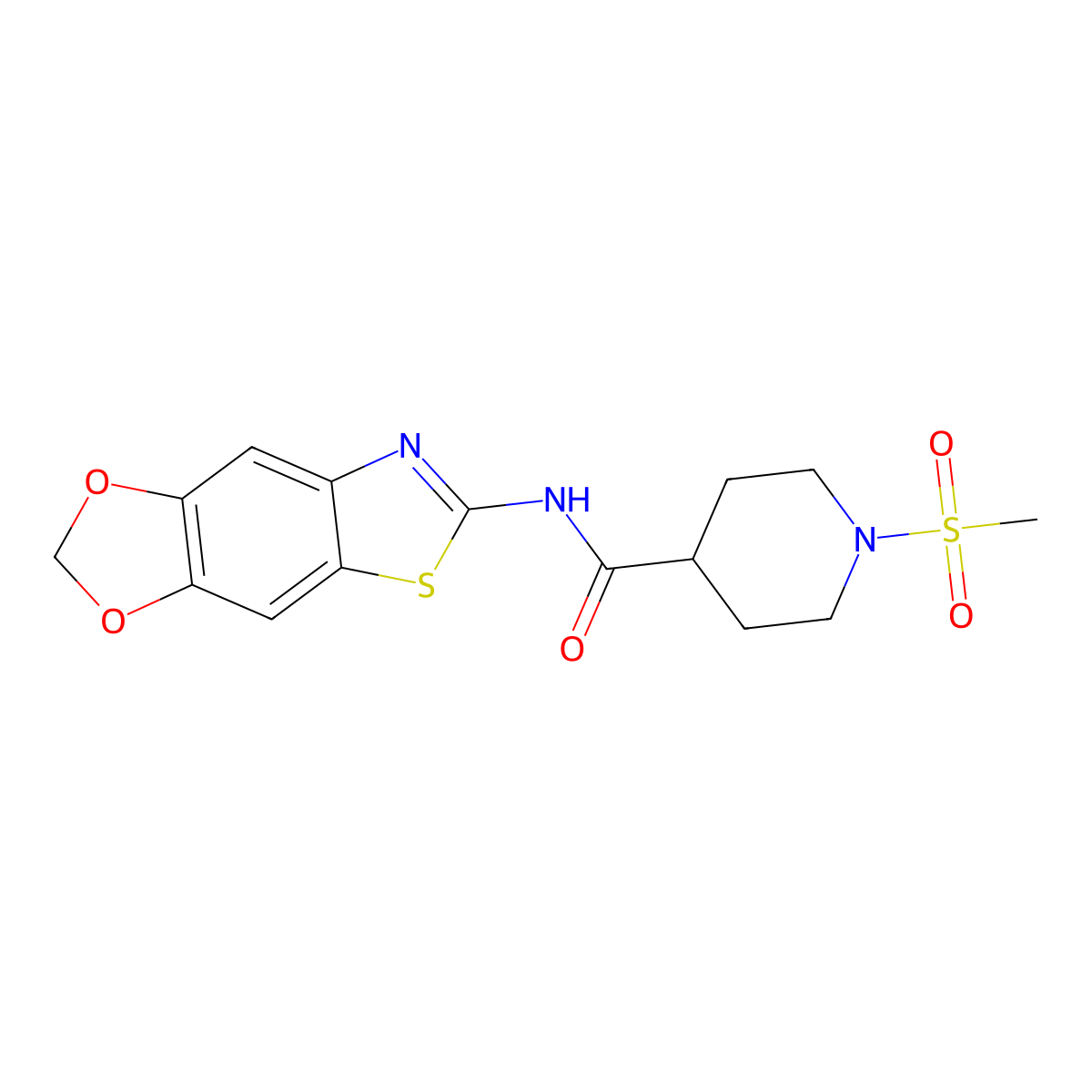 N-{4,6-dioxa-10-thia-12-azatricyclo[7.3.0.0^{3,7}]dodeca-1(9),2,7,11-tetraen-11-yl}-1-methanesulfonylpiperidine-4-carboxamide molecular structure, CAS 1021215-22-4
