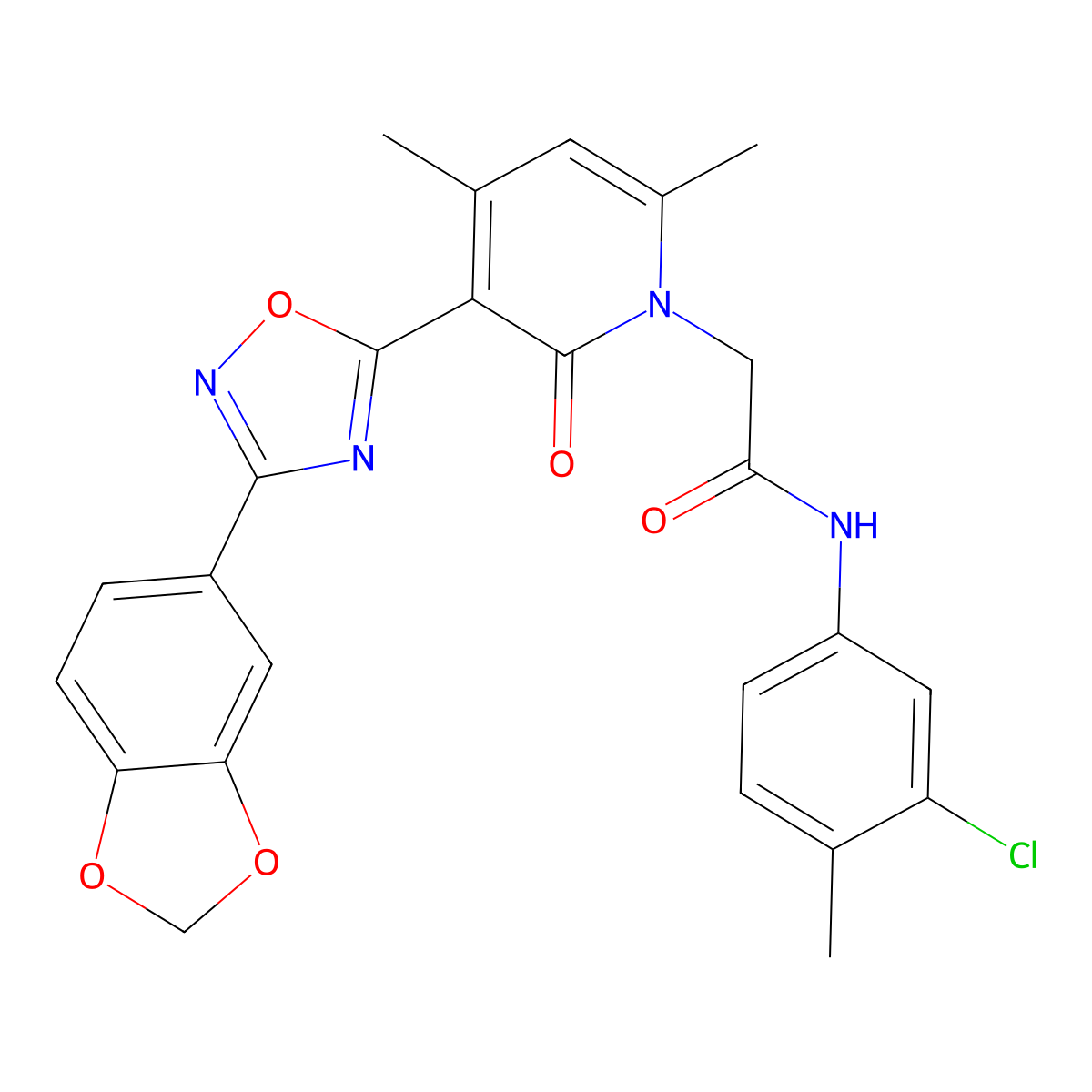 2-(3-(3-(benzo[d][1,3]dioxol-5-yl)-1,2,4-oxadiazol-5-yl)-4,6-dimethyl-2-oxopyridin-1(2H)-yl)-N-(3-chloro-4-methylphenyl)acetamide molecular structure, CAS 1021215-23-5