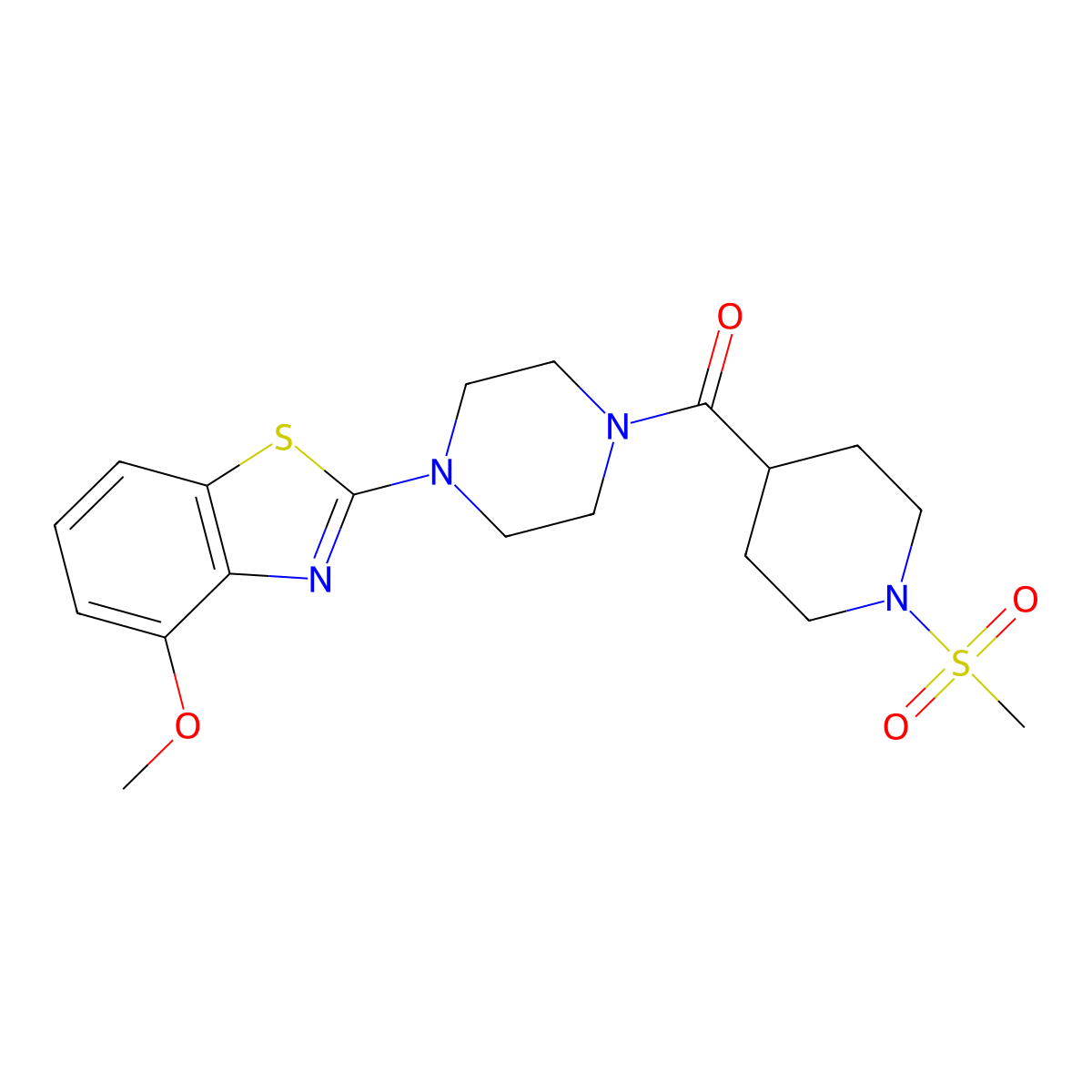 2-[4-(1-Methanesulfonylpiperidine-4-carbonyl)piperazin-1-yl]-4-methoxy-1,3-benzothiazole molecular structure, CAS 1021215-24-6