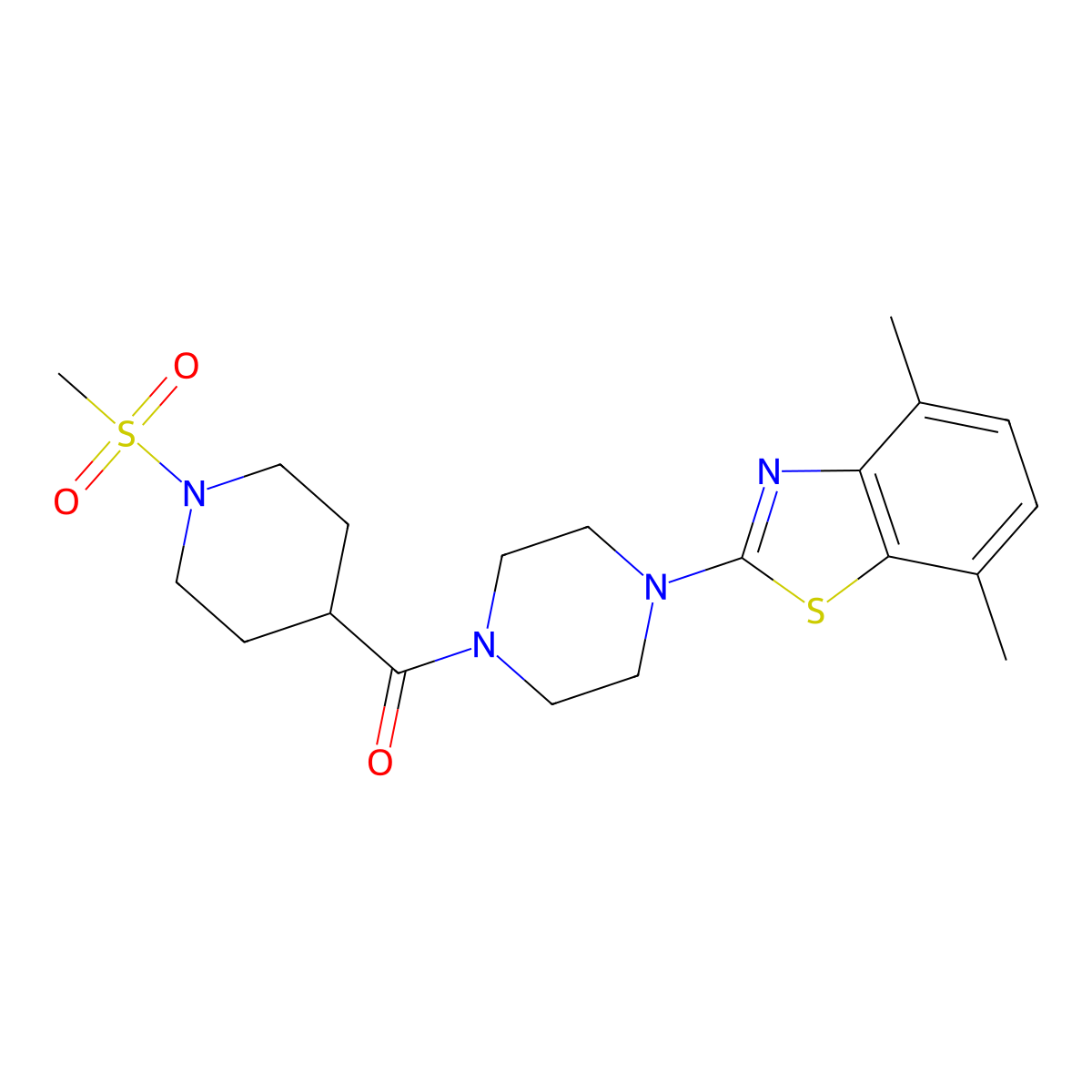 2-[4-(1-Methanesulfonylpiperidine-4-carbonyl)piperazin-1-yl]-4,7-dimethyl-1,3-benzothiazole molecular structure, CAS 1021215-26-8