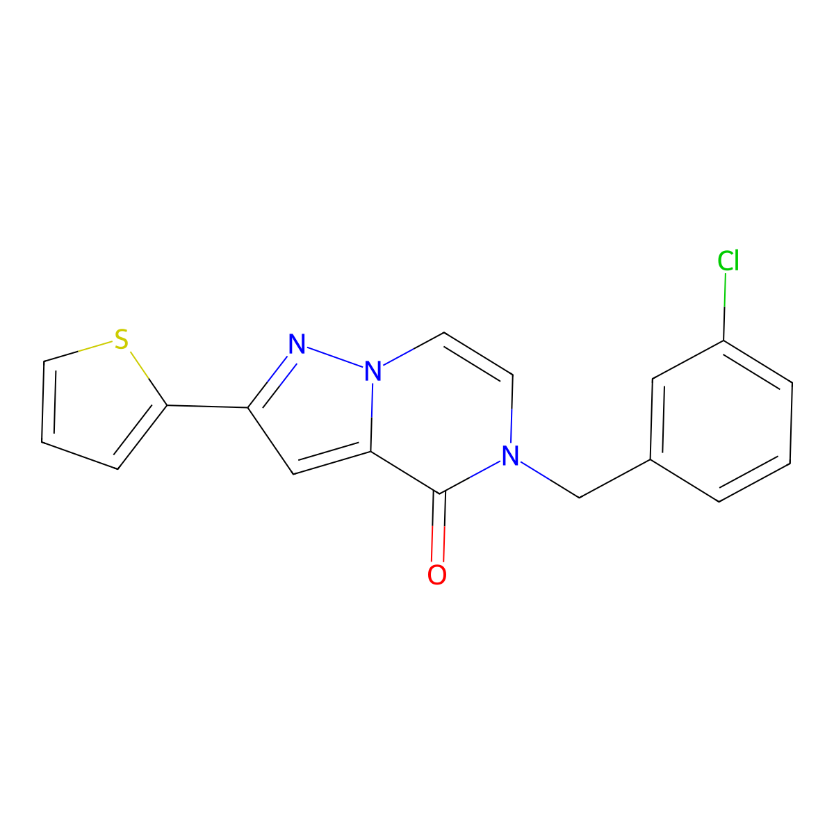 5-(3-chlorobenzyl)-2-(2-thienyl)pyrazolo[1,5-a]pyrazin-4(5H)-one molecular structure, CAS 1021215-29-1