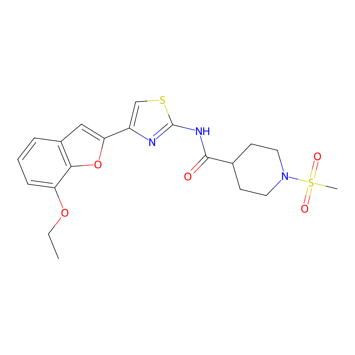 N-(4-(7-ethoxybenzofuran-2-yl)thiazol-2-yl)-1-(methylsulfonyl)piperidine-4-carboxamide molecular structure, CAS 1021215-30-4