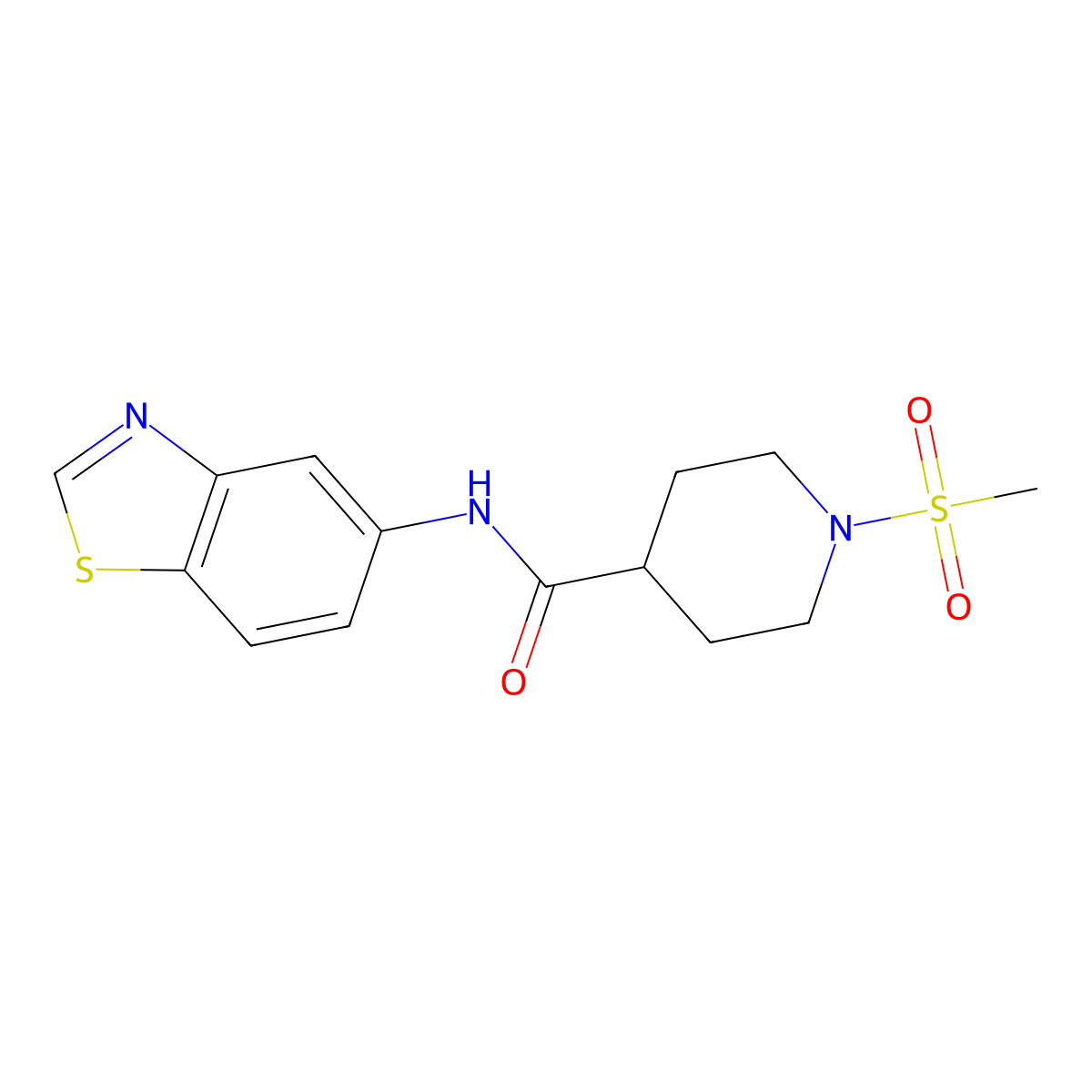 N-(1,3-benzothiazol-5-yl)-1-methanesulfonylpiperidine-4-carboxamide molecular structure, CAS 1021215-32-6