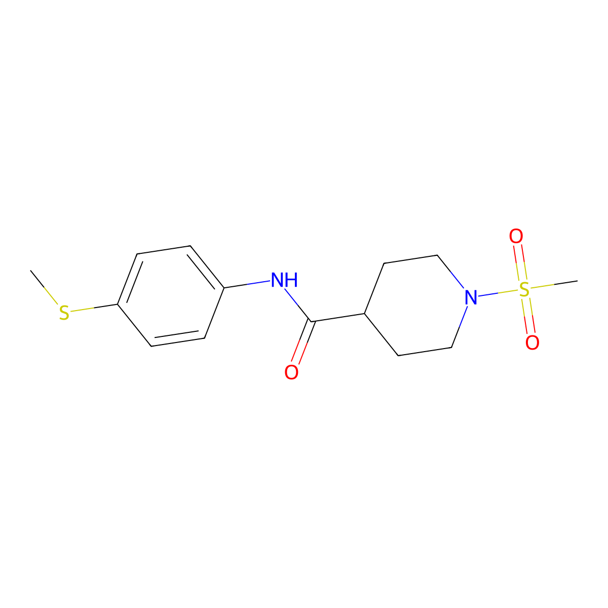 1-methanesulfonyl-N-[4-(methylsulfanyl)phenyl]piperidine-4-carboxamide molecular structure, CAS 1021215-42-8