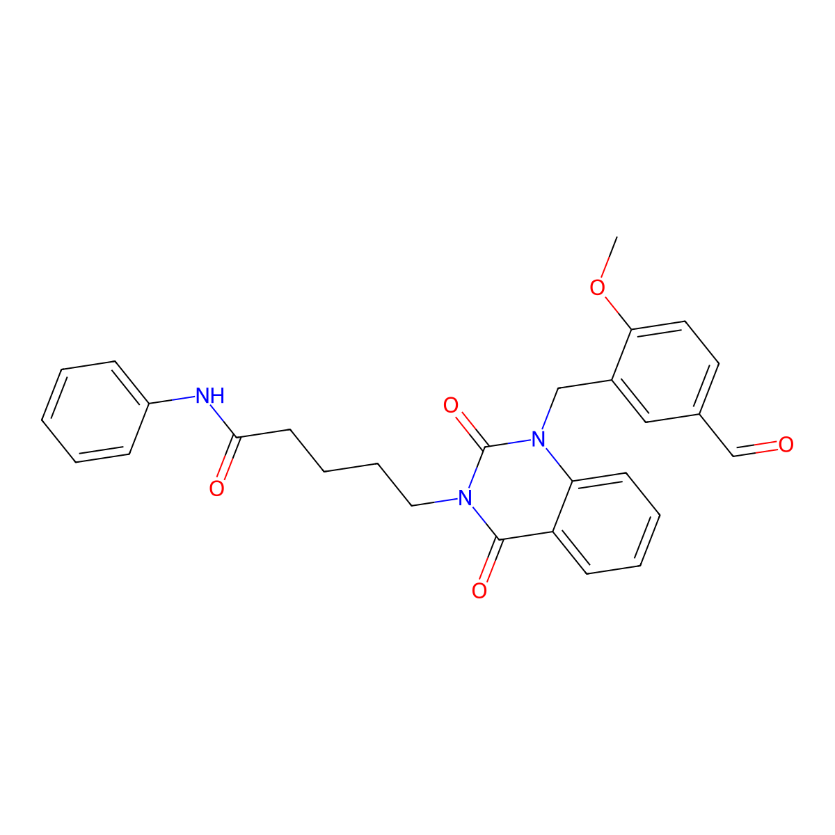 5-(1-(5-formyl-2-methoxybenzyl)-2,4-dioxo-1,2-dihydroquinazolin-3(4H)-yl)-N-phenylpentanamide molecular structure, CAS 1021215-71-3