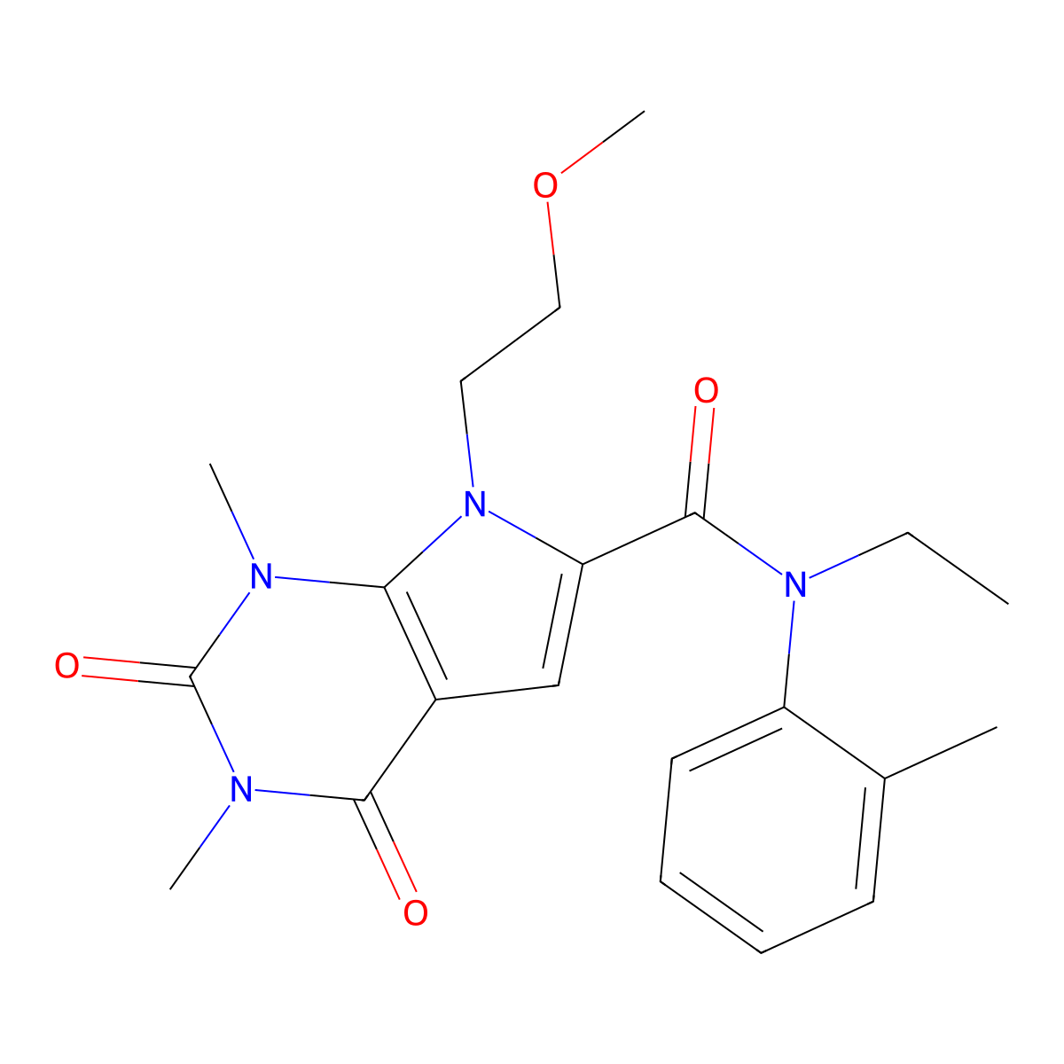 N-ethyl-7-(2-methoxyethyl)-1,3-dimethyl-2,4-dioxo-N-(o-tolyl)-2,3,4,7-tetrahydro-1H-pyrrolo[2,3-d]pyrimidine-6-carboxamide molecular structure, CAS 1021215-72-4