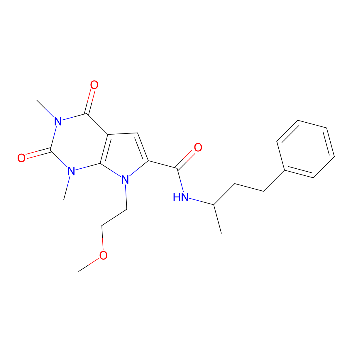 7-(2-methoxyethyl)-1,3-dimethyl-2,4-dioxo-N-(4-phenylbutan-2-yl)-2,3,4,7-tetrahydro-1H-pyrrolo[2,3-d]pyrimidine-6-carboxamide molecular structure, CAS 1021215-77-9