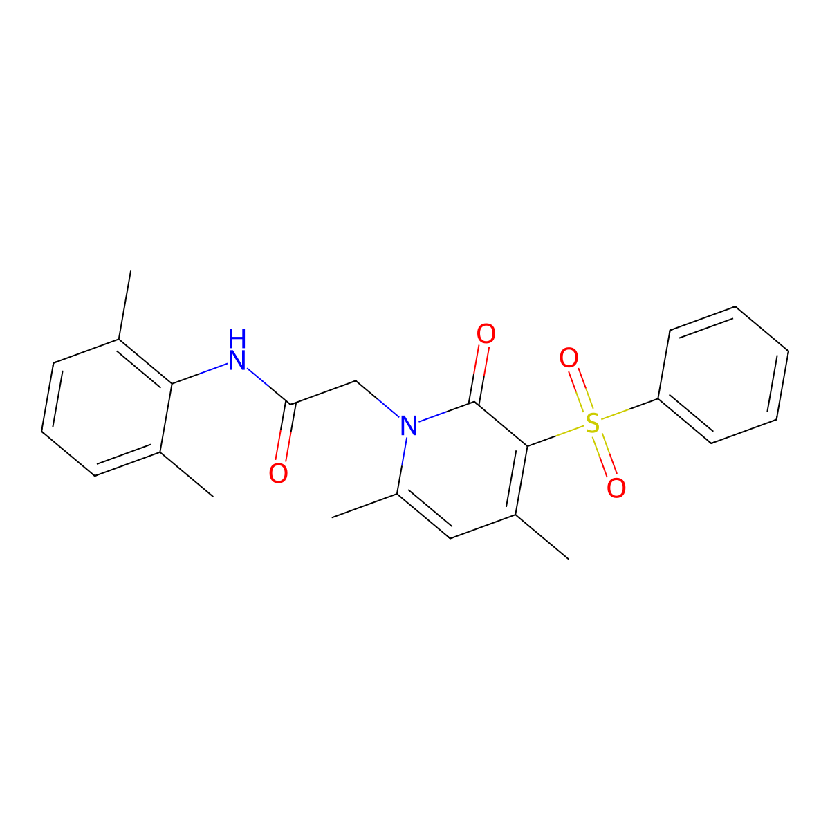 2-[4,6-dimethyl-2-oxo-3-(phenylsulfonyl)pyridin-1(2H)-yl]-N-(2,6-dimethylphenyl)acetamide molecular structure, CAS 1021215-81-5