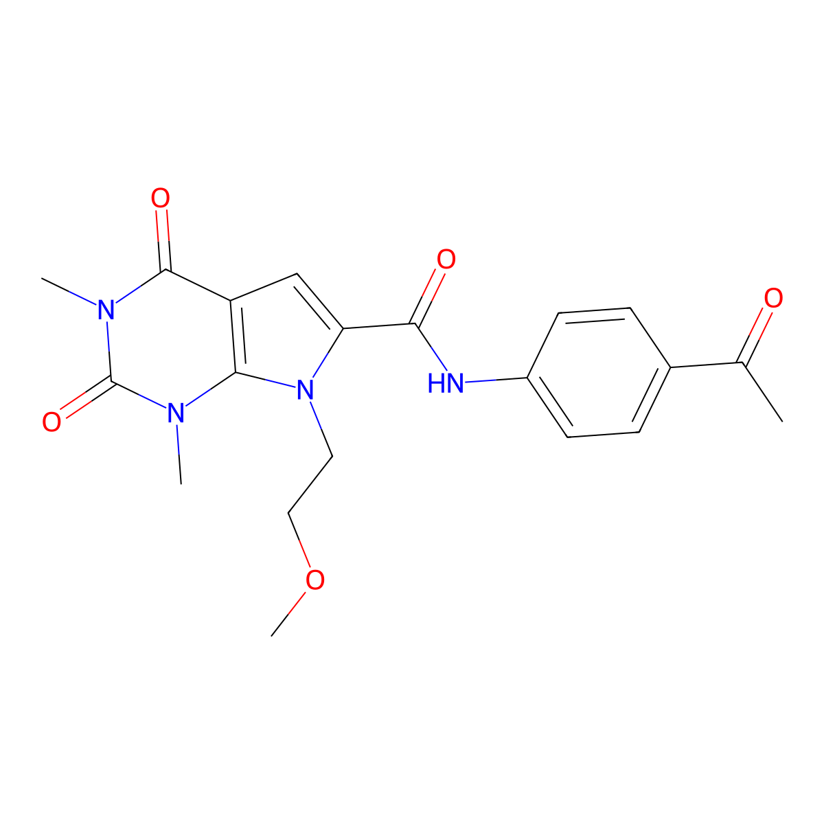 N-(4-acetylphenyl)-7-(2-methoxyethyl)-1,3-dimethyl-2,4-dioxo-1H,2H,3H,4H,7H-pyrrolo[2,3-d]pyrimidine-6-carboxamide molecular structure, CAS 1021215-88-2