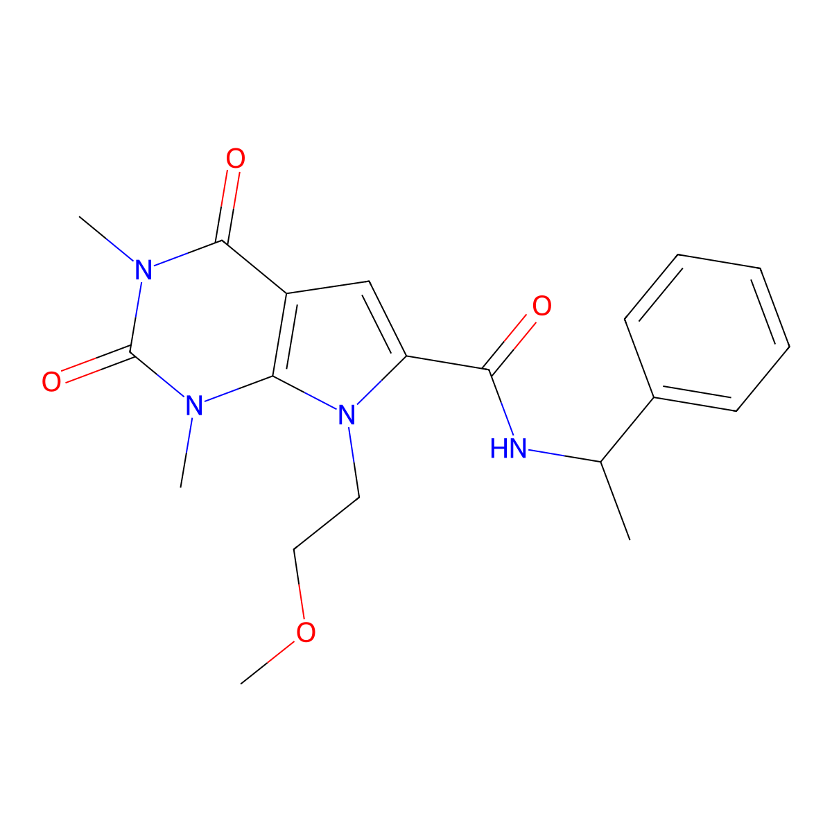 7-(2-methoxyethyl)-1,3-dimethyl-2,4-dioxo-N-(1-phenylethyl)-2,3,4,7-tetrahydro-1H-pyrrolo[2,3-d]pyrimidine-6-carboxamide molecular structure, CAS 1021215-97-3