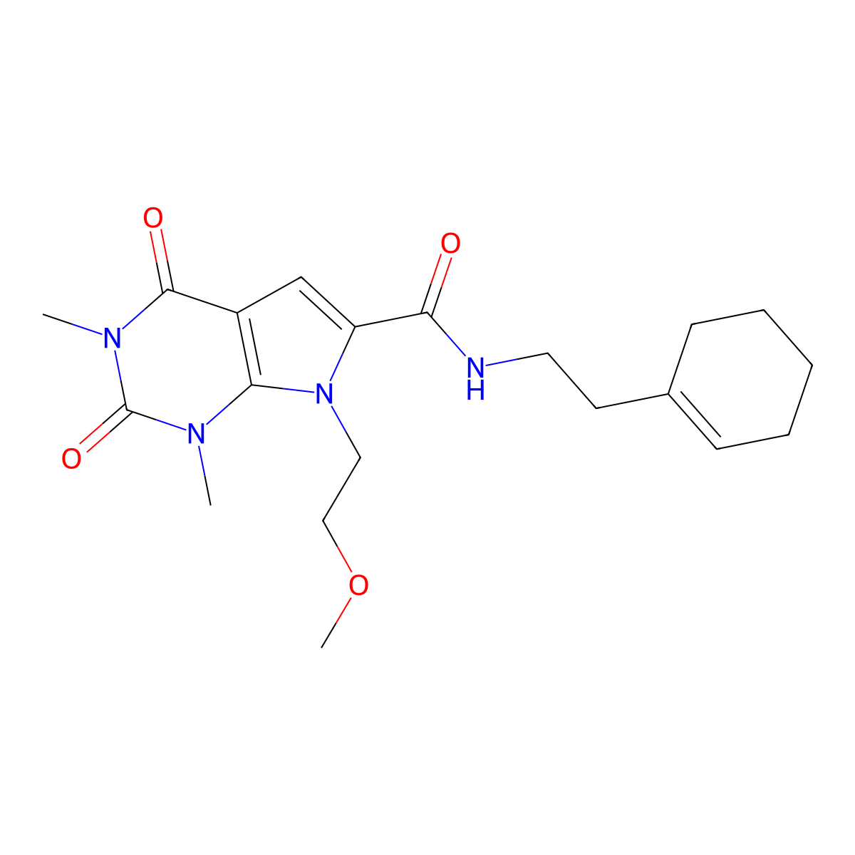 N-(2-(cyclohex-1-en-1-yl)ethyl)-7-(2-methoxyethyl)-1,3-dimethyl-2,4-dioxo-2,3,4,7-tetrahydro-1H-pyrrolo[2,3-d]pyrimidine-6-carboxamide molecular structure, CAS 1021216-00-1