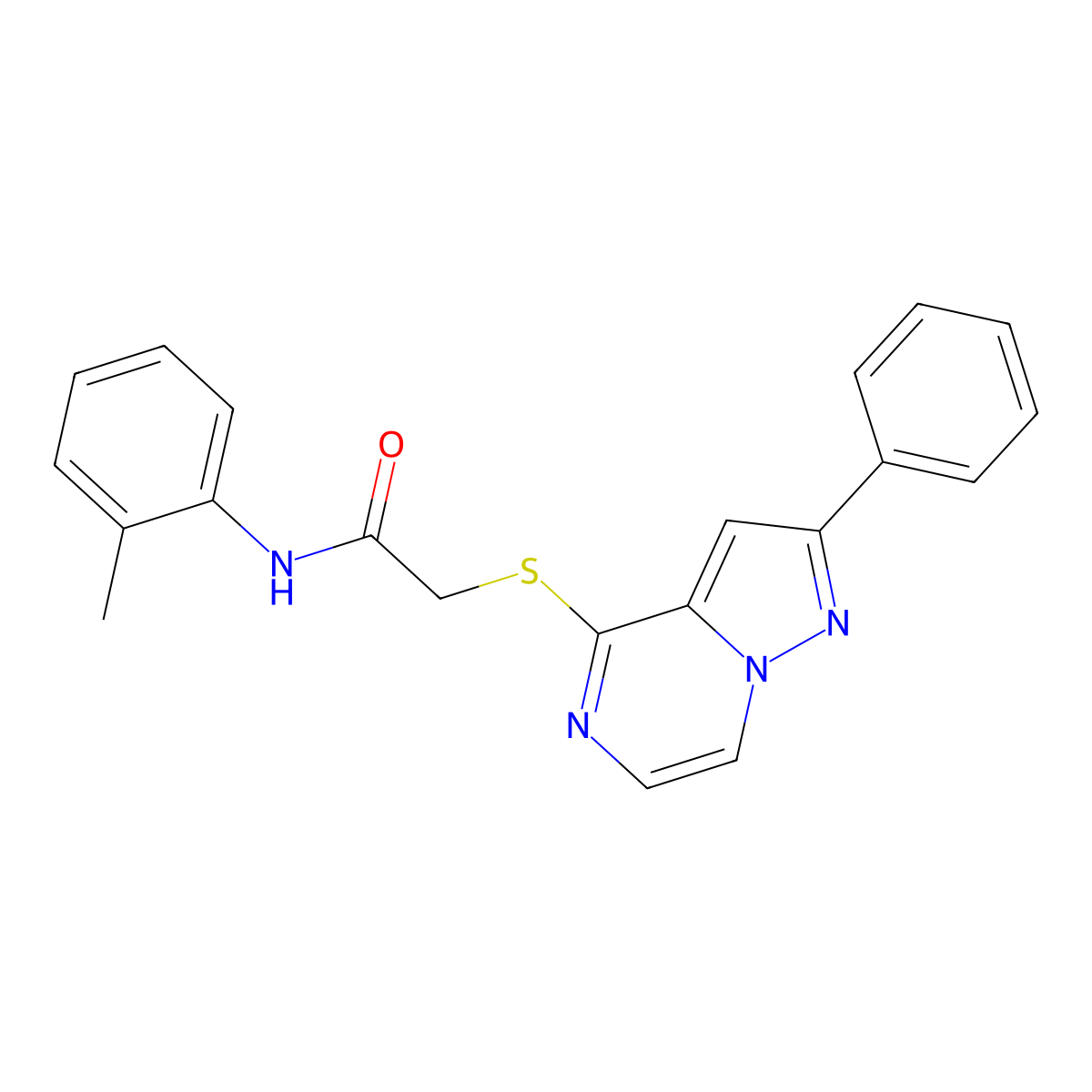 N-(2-Methylphenyl)-2-({2-phenylpyrazolo[1,5-A]pyrazin-4-YL}sulfanyl)acetamide molecular structure, CAS 1021216-05-6