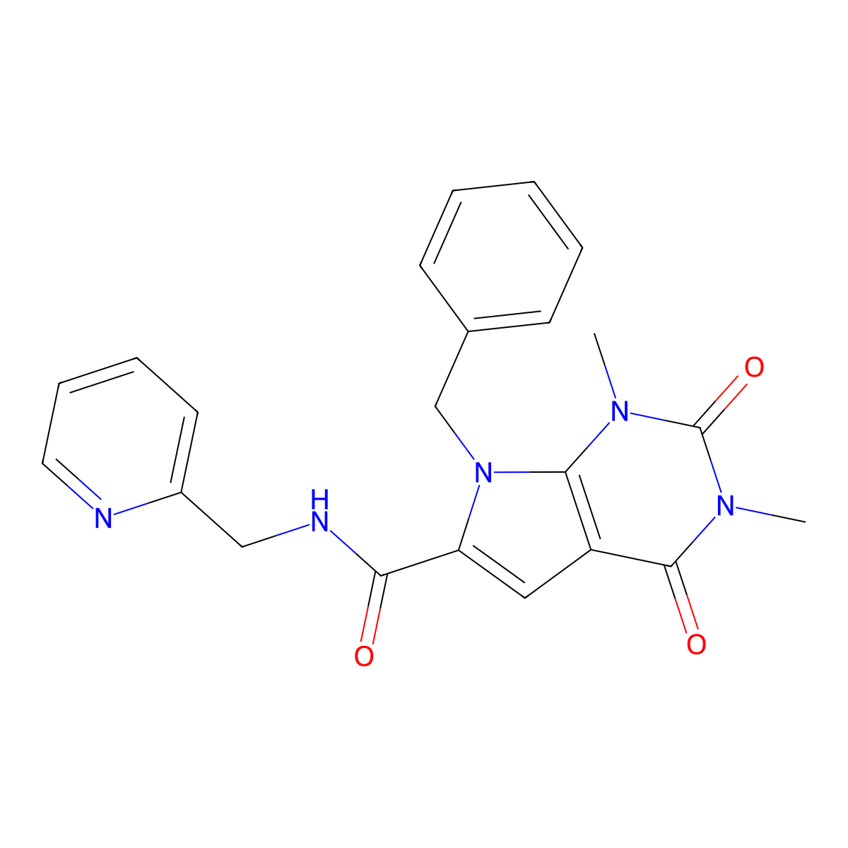 7-benzyl-1,3-dimethyl-2,4-dioxo-N-(pyridin-2-ylmethyl)-2,3,4,7-tetrahydro-1H-pyrrolo[2,3-d]pyrimidine-6-carboxamide molecular structure, CAS 1021216-06-7