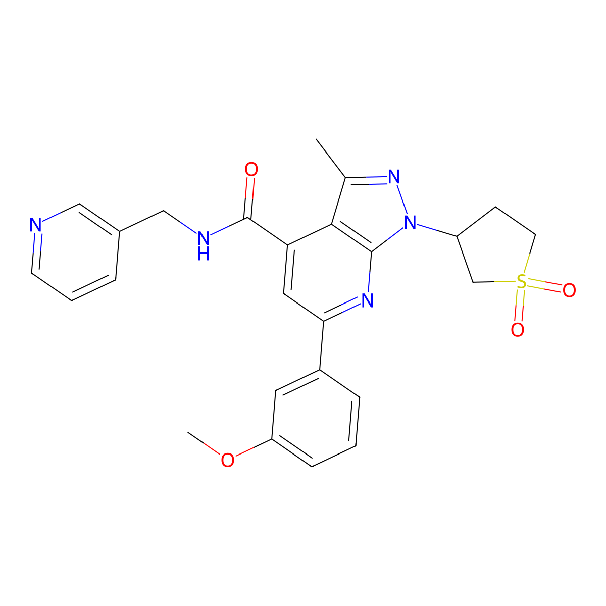 1-(1,1-dioxidotetrahydrothiophen-3-yl)-6-(3-methoxyphenyl)-3-methyl-N-(pyridin-3-ylmethyl)-1H-pyrazolo[3,4-b]pyridine-4-carboxamide molecular structure, CAS 1021216-07-8