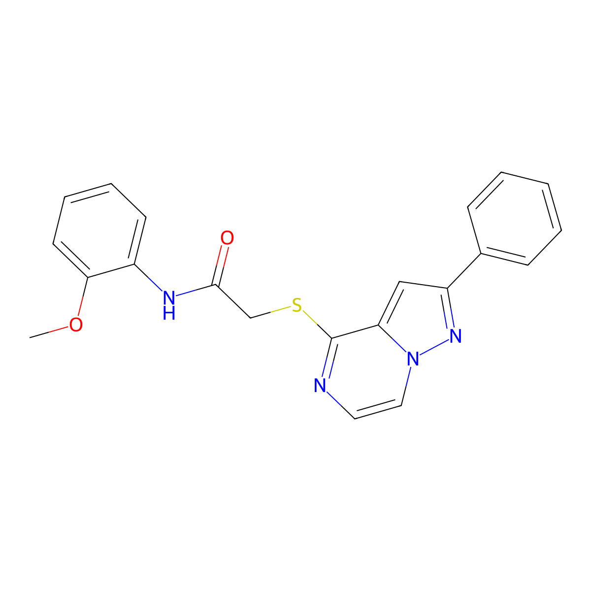 N-(2-Methoxyphenyl)-2-({2-phenylpyrazolo[1,5-A]pyrazin-4-YL}sulfanyl)acetamide molecular structure, CAS 1021216-08-9