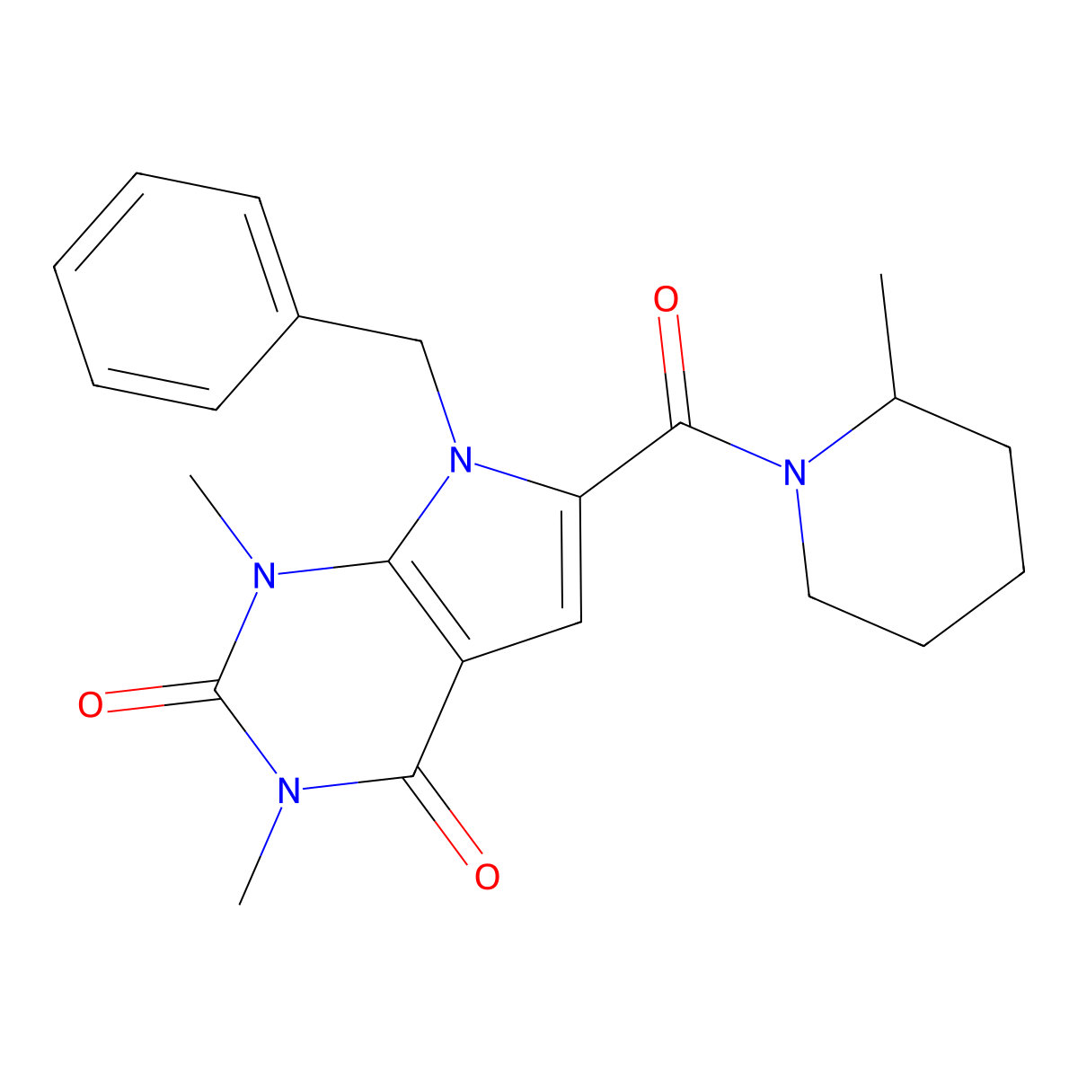 7-benzyl-1,3-dimethyl-6-(2-methylpiperidine-1-carbonyl)-1H-pyrrolo[2,3-d]pyrimidine-2,4(3H,7H)-dione molecular structure, CAS 1021216-12-5