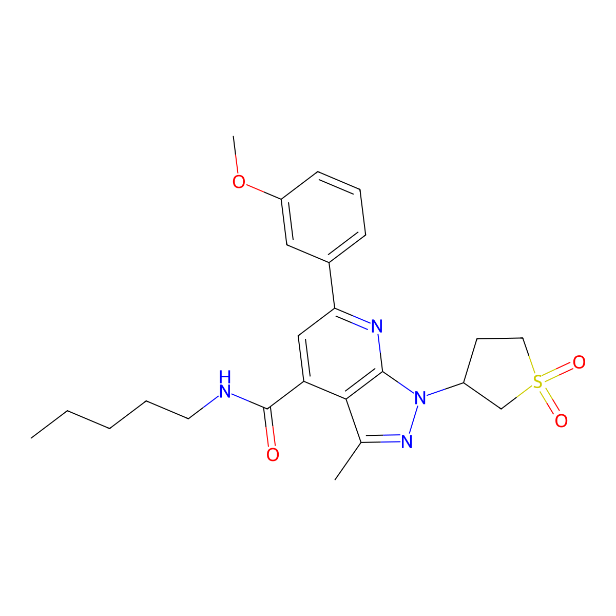 1-(1,1-dioxidotetrahydrothiophen-3-yl)-6-(3-methoxyphenyl)-3-methyl-N-pentyl-1H-pyrazolo[3,4-b]pyridine-4-carboxamide molecular structure, CAS 1021216-13-6