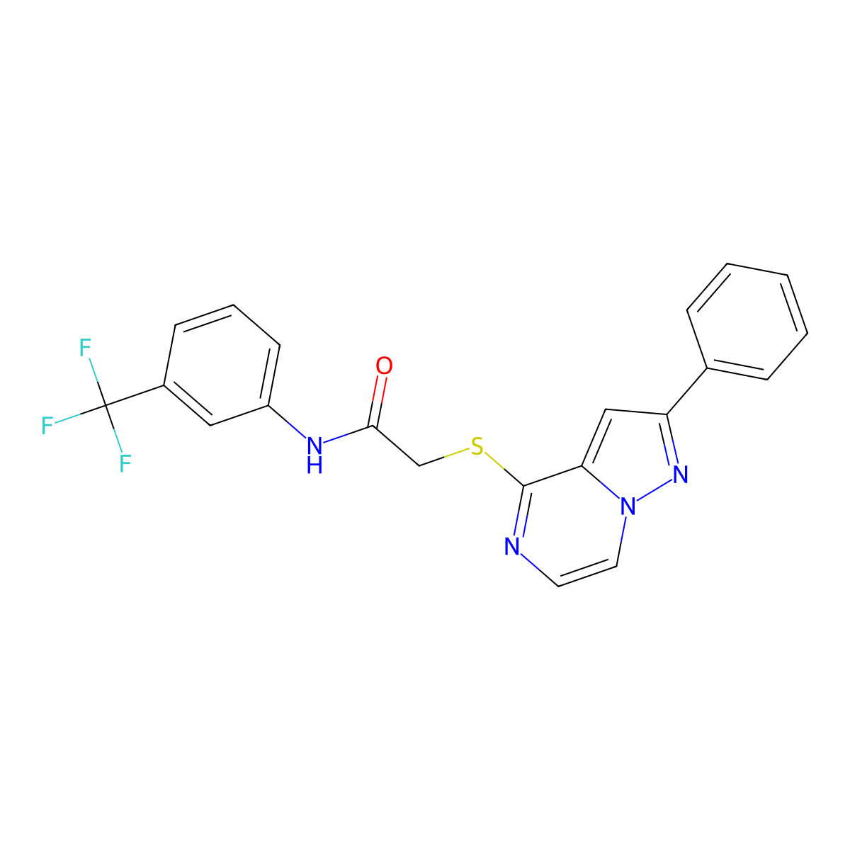 2-({2-Phenylpyrazolo[1,5-A]pyrazin-4-YL}sulfanyl)-N-[3-(trifluoromethyl)phenyl]acetamide molecular structure, CAS 1021216-20-5
