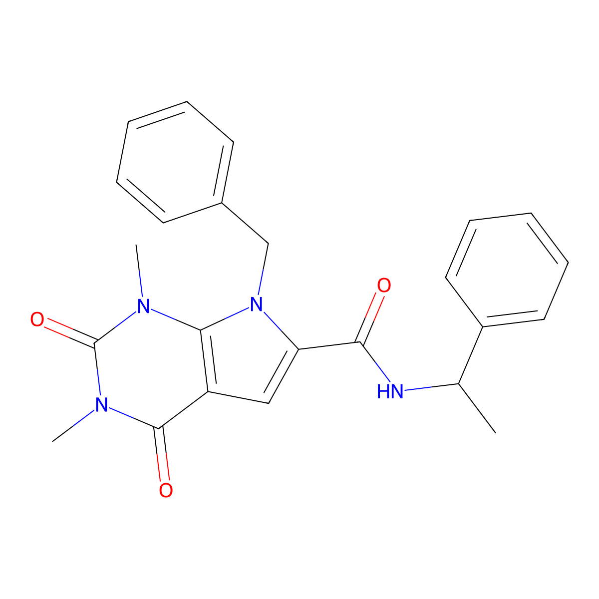 7-benzyl-1,3-dimethyl-2,4-dioxo-N-(1-phenylethyl)-2,3,4,7-tetrahydro-1H-pyrrolo[2,3-d]pyrimidine-6-carboxamide molecular structure, CAS 1021216-21-6