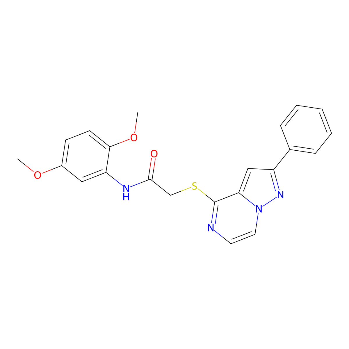 N-(2,5-Dimethoxyphenyl)-2-({2-phenylpyrazolo[1,5-A]pyrazin-4-YL}sulfanyl)acetamide molecular structure, CAS 1021216-23-8