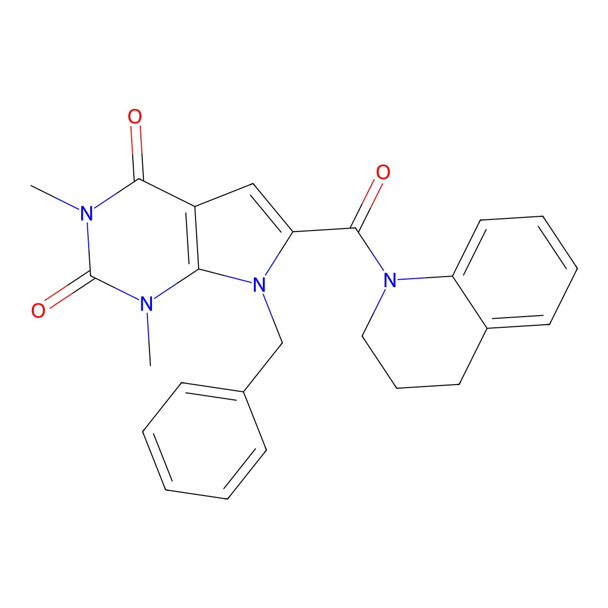 7-benzyl-1,3-dimethyl-6-(1,2,3,4-tetrahydroquinoline-1-carbonyl)-1H-pyrrolo[2,3-d]pyrimidine-2,4(3H,7H)-dione molecular structure, CAS 1021216-24-9
