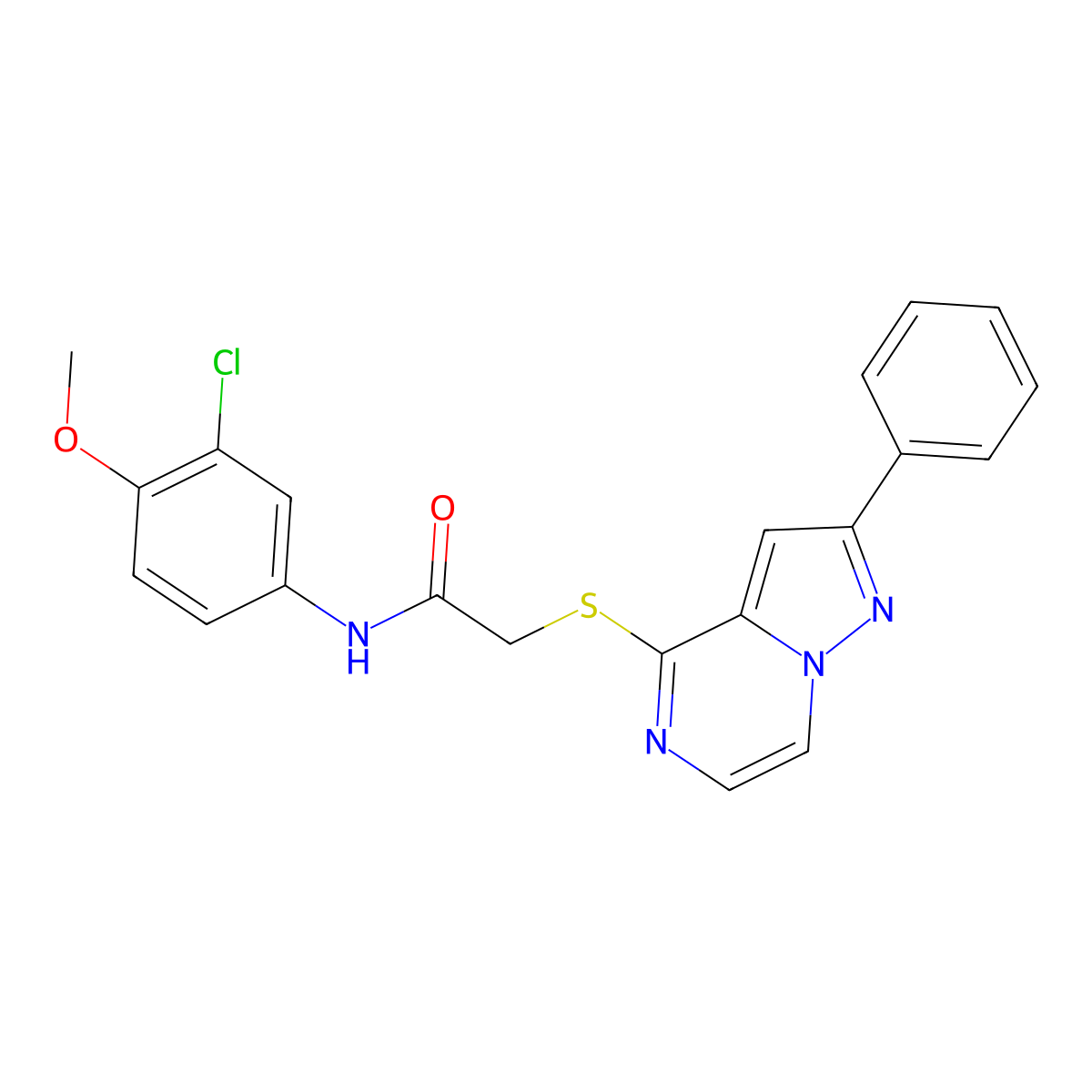 N-(3-chloro-4-methoxyphenyl)-2-[(2-phenylpyrazolo[1,5-a]pyrazin-4-yl)thio]acetamide molecular structure, CAS 1021216-26-1