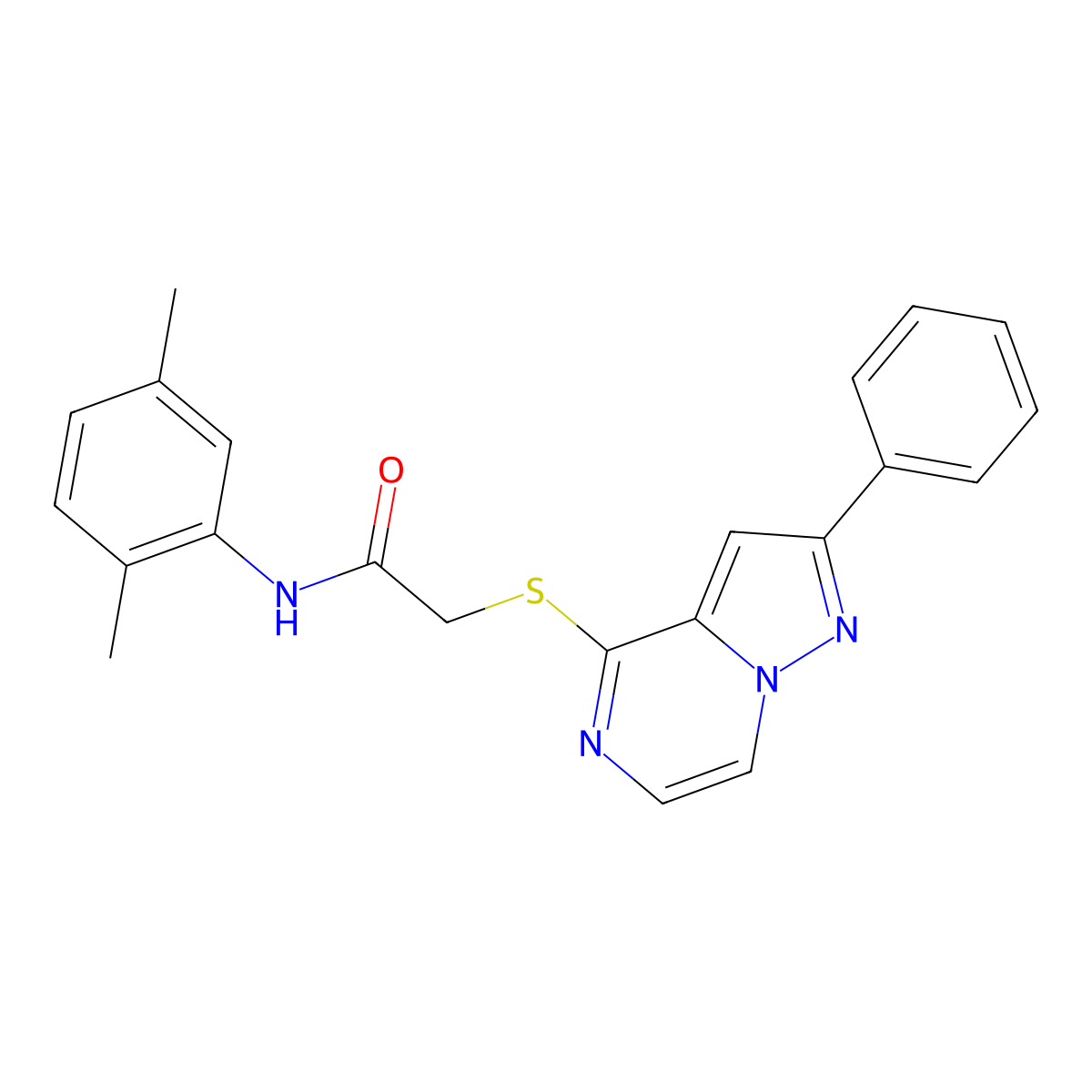 N-(2,5-Dimethylphenyl)-2-({2-phenylpyrazolo[1,5-A]pyrazin-4-YL}sulfanyl)acetamide molecular structure, CAS 1021216-29-4