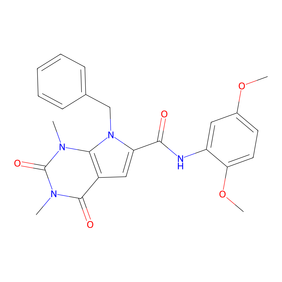 7-benzyl-N-(2,5-dimethoxyphenyl)-1,3-dimethyl-2,4-dioxo-2,3,4,7-tetrahydro-1H-pyrrolo[2,3-d]pyrimidine-6-carboxamide molecular structure, CAS 1021216-41-0