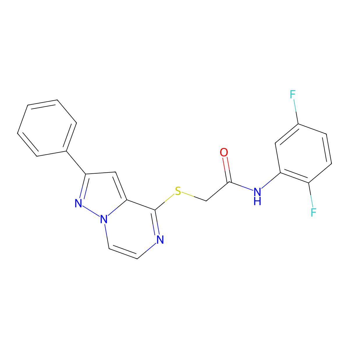 N-(2,5-difluorophenyl)-2-[(2-phenylpyrazolo[1,5-a]pyrazin-4-yl)thio]acetamide molecular structure, CAS 1021216-43-2